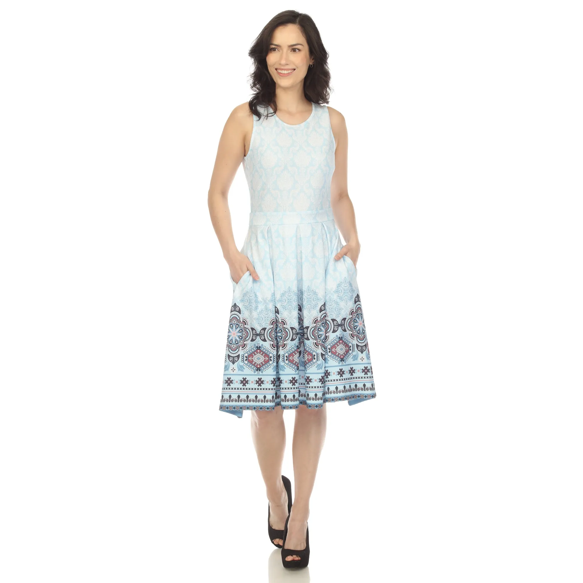 Blue Border Print Fit and Flare Knee Length Dress sold by Dress Barn product image thumbnail 5