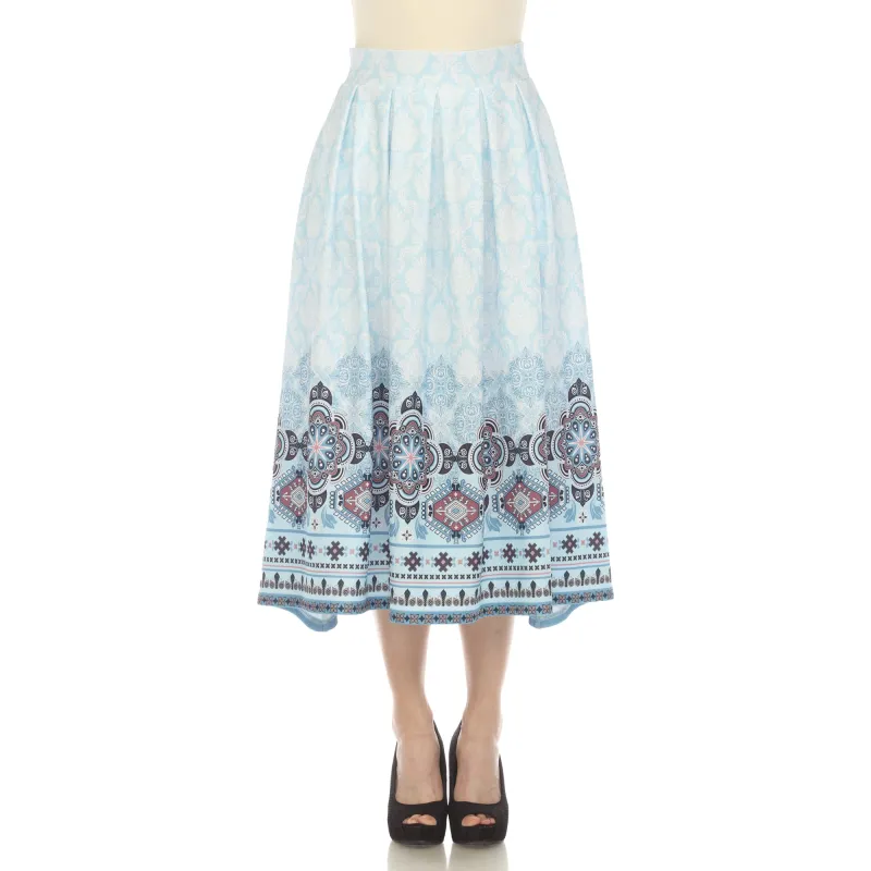 Blue Pleated Skirt with Border Prints sold by Dress Barn