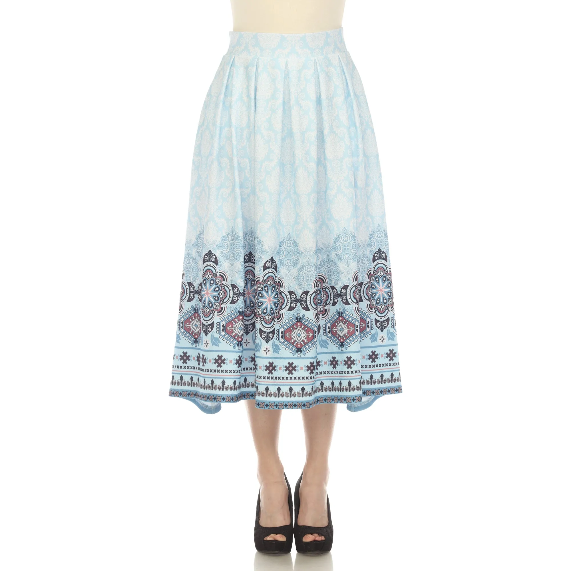 Blue Pleated Skirt with Border Prints sold by Dress Barn