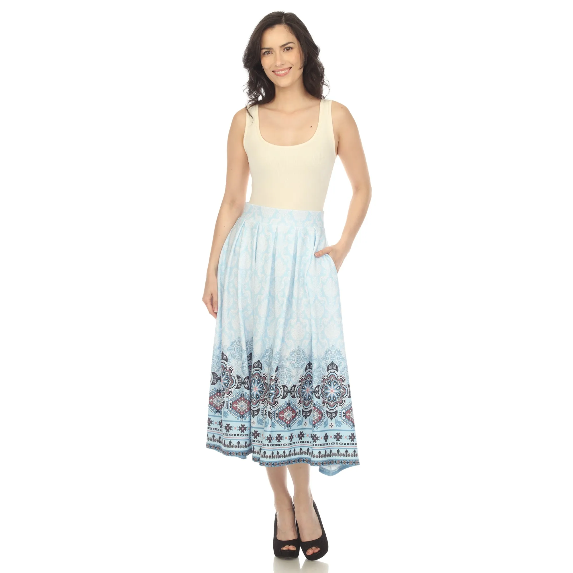 Blue Pleated Skirt with Border Prints sold by Dress Barn product image thumbnail 5