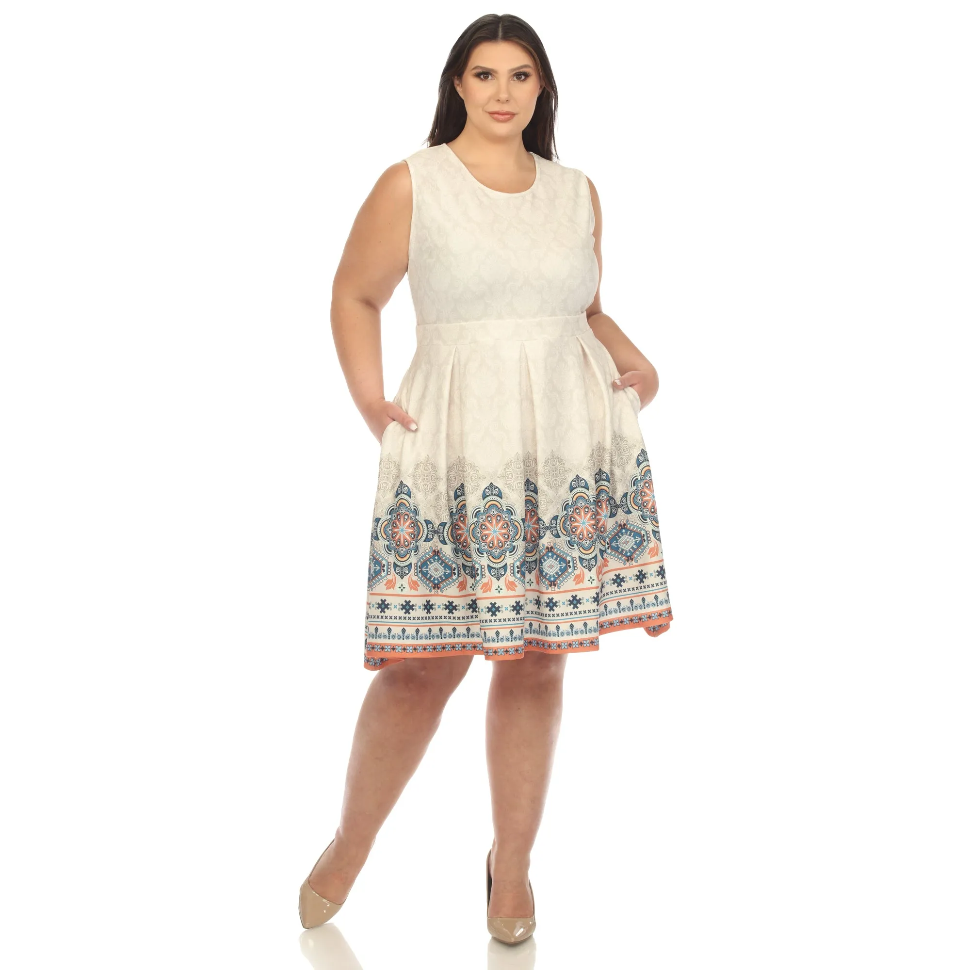 Beige Border Print Fit and Flare Knee Length Dress - Plus sold by Dress Barn product image thumbnail 5