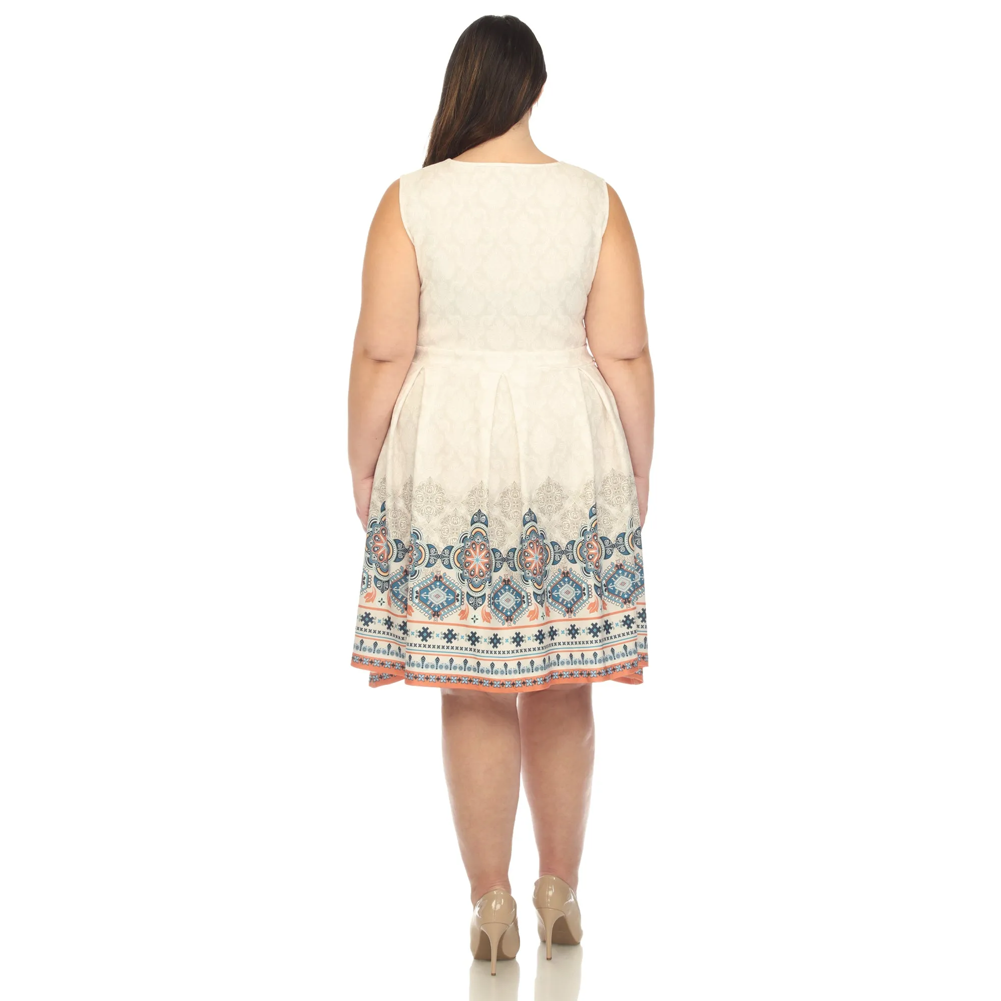 Beige Border Print Fit and Flare Knee Length Dress - Plus sold by Dress Barn product image thumbnail 3