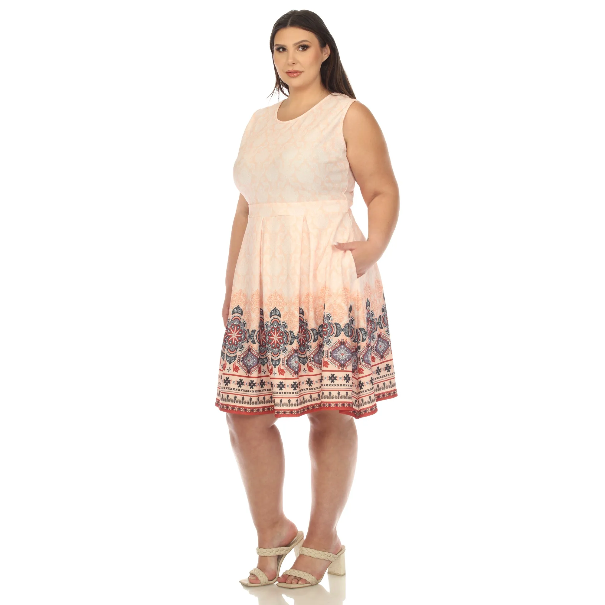 Orange Border Print Fit and Flare Knee Length Dress - Plus sold by Dress Barn product image thumbnail 2