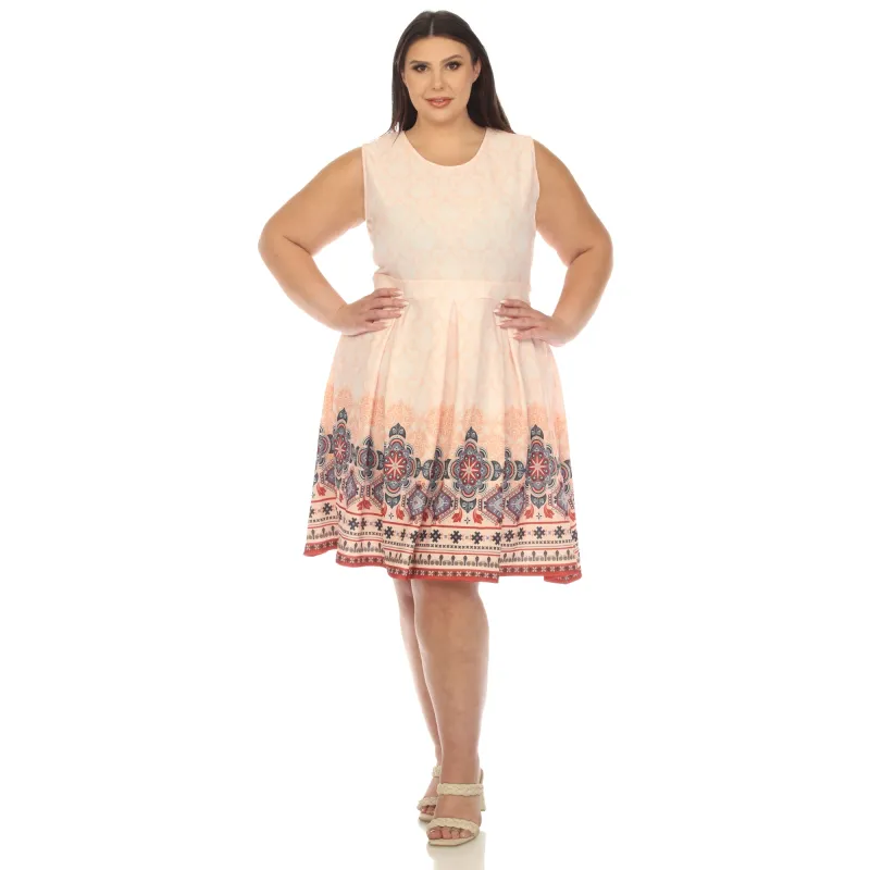 Orange Border Print Fit and Flare Knee Length Dress - Plus sold by Dress Barn