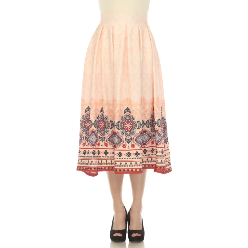 Orange Pleated Skirt with Border Prints sold by Dress Barn