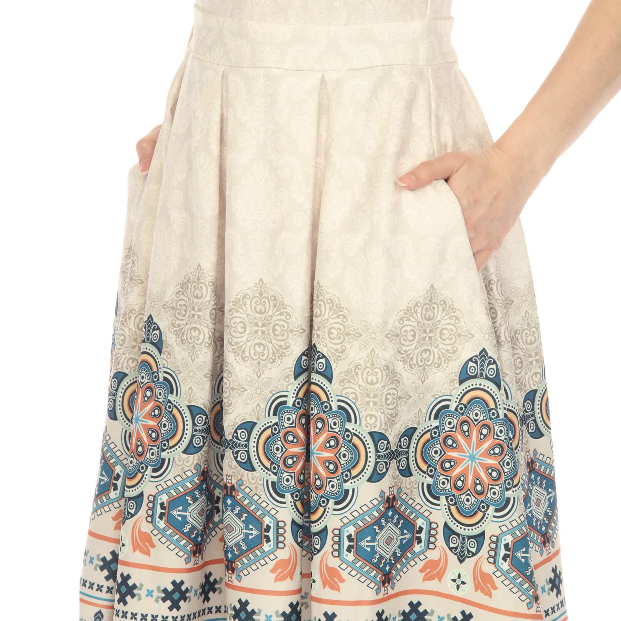 Beige Border Print Fit and Flare Knee Length Dress sold by Dress Barn product image thumbnail 4