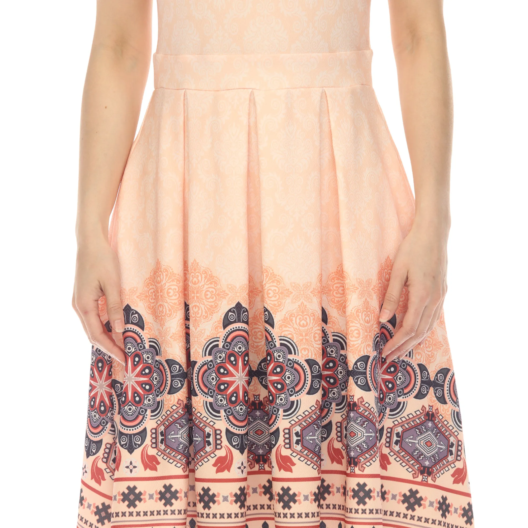 Orange Border Print Fit and Flare Knee Length Dress sold by Dress Barn product image thumbnail 4