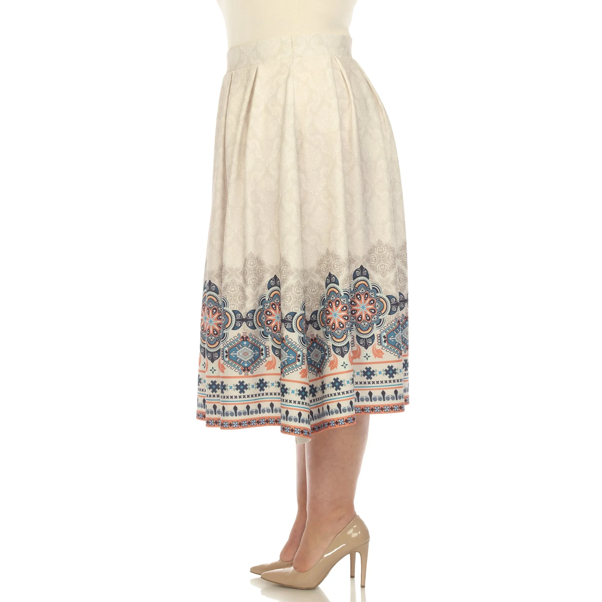 Beige Pleated Skirt with Border Prints - Plus sold by Dress Barn product image thumbnail 2