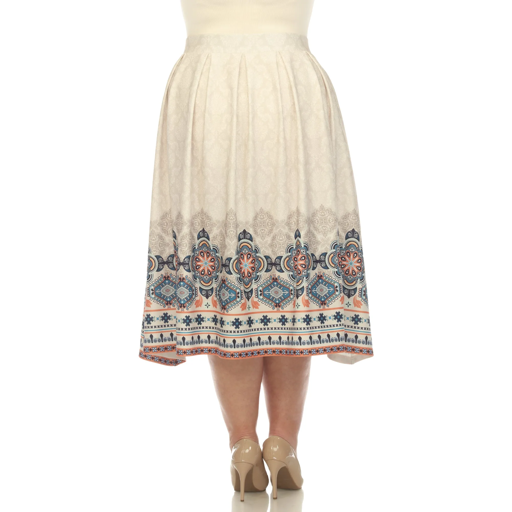 Beige Pleated Skirt with Border Prints - Plus sold by Dress Barn product image thumbnail 3