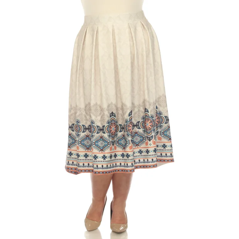Beige Pleated Skirt with Border Prints - Plus sold by Dress Barn