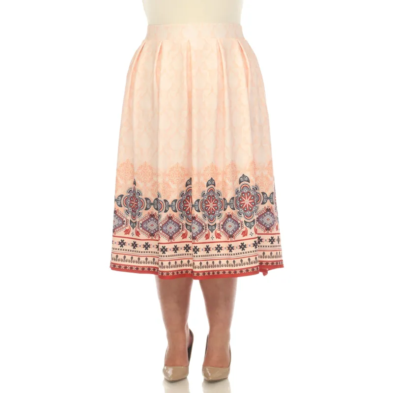 Orange Pleated Skirt with Border Prints - Plus sold by Dress Barn