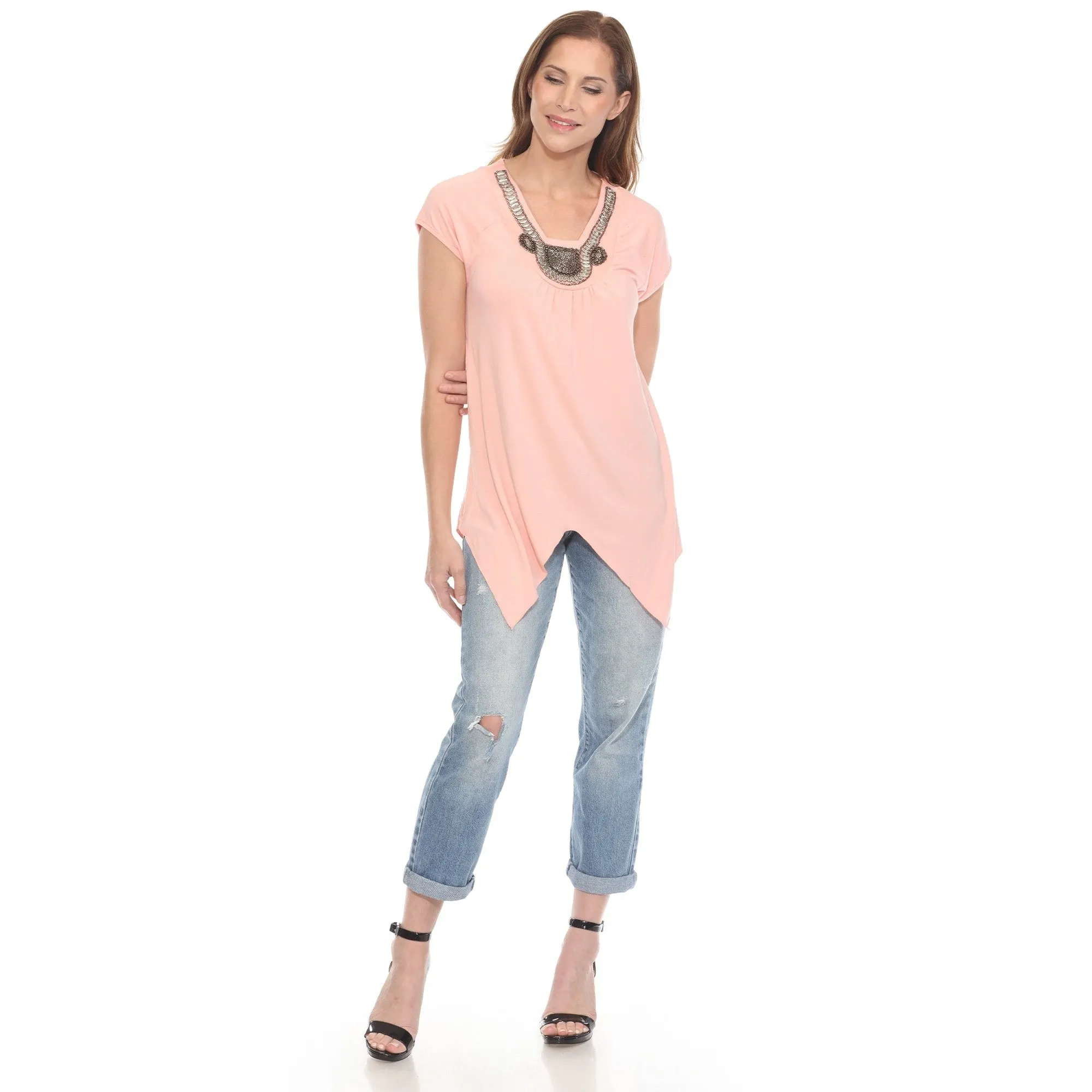 Coral Pink Beaded Angled Hem Knit Top sold by Dress Barn product image thumbnail 5