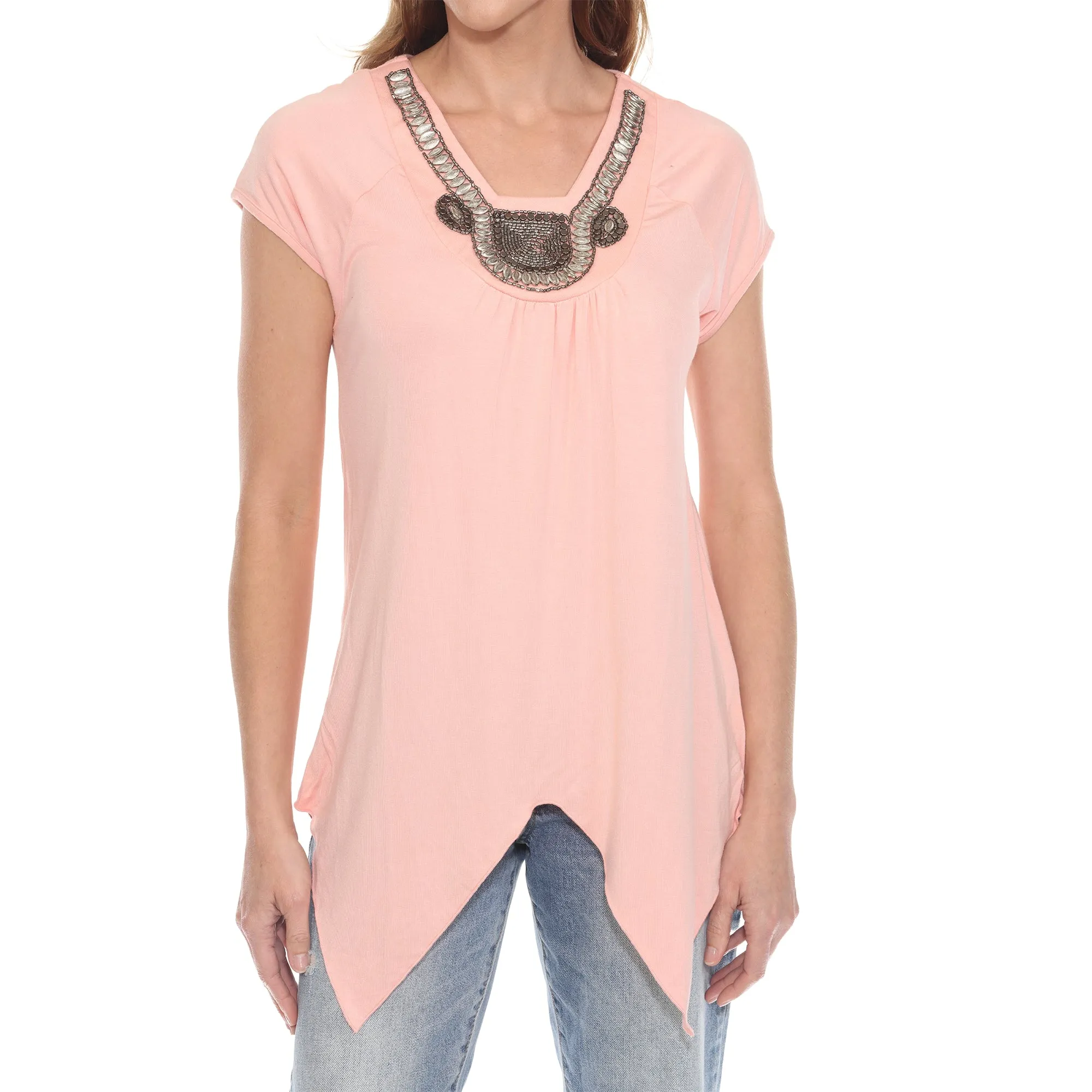 Coral Pink Beaded Angled Hem Knit Top sold by Dress Barn product image thumbnail 4