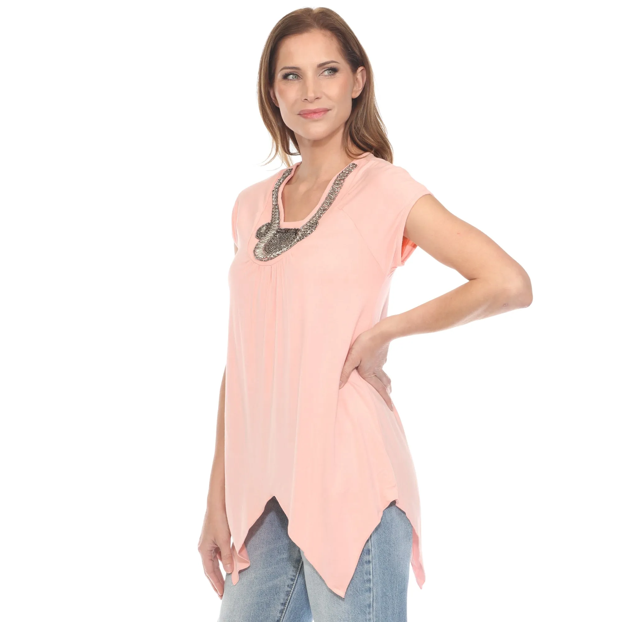 Coral Pink Beaded Angled Hem Knit Top sold by Dress Barn product image thumbnail 2