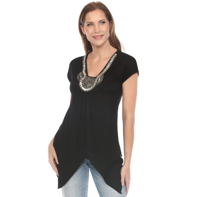 Black Beaded Angled Hem Knit Top sold by Dress Barn