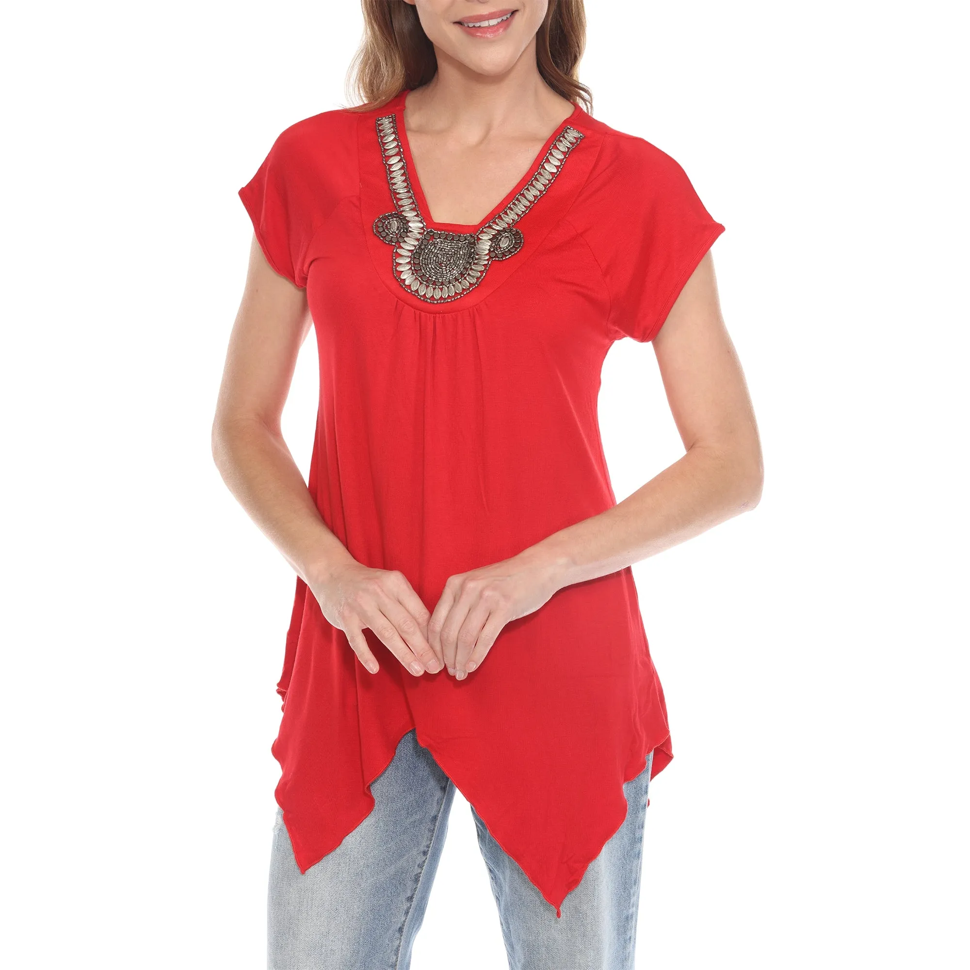 Red Beaded Angled Hem Knit Top sold by Dress Barn product image thumbnail 4