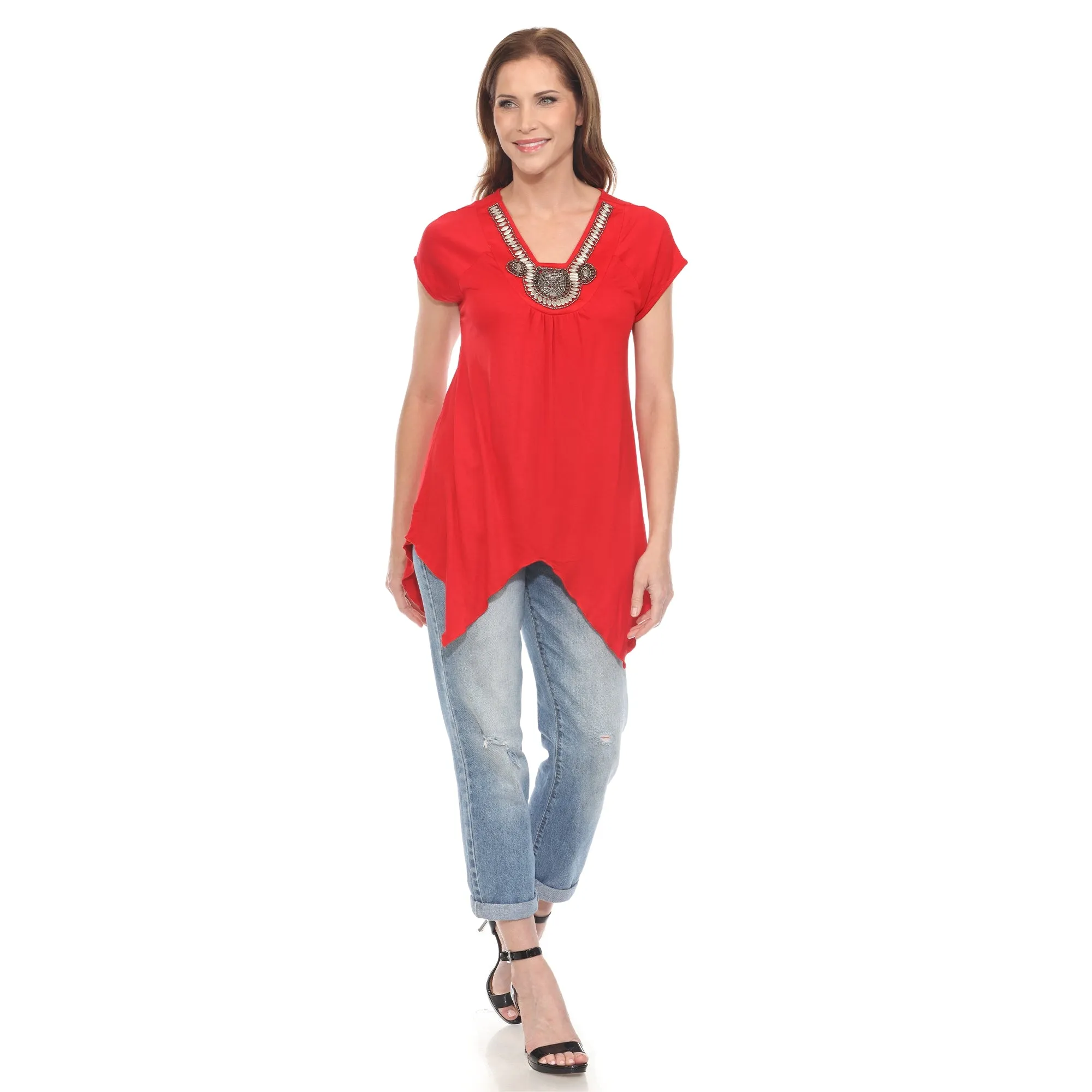 Red Beaded Angled Hem Knit Top sold by Dress Barn product image thumbnail 5