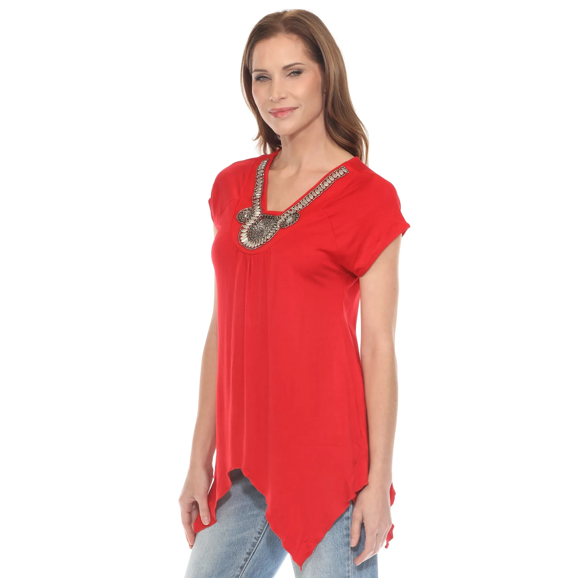 Red Beaded Angled Hem Knit Top sold by Dress Barn product image thumbnail 2