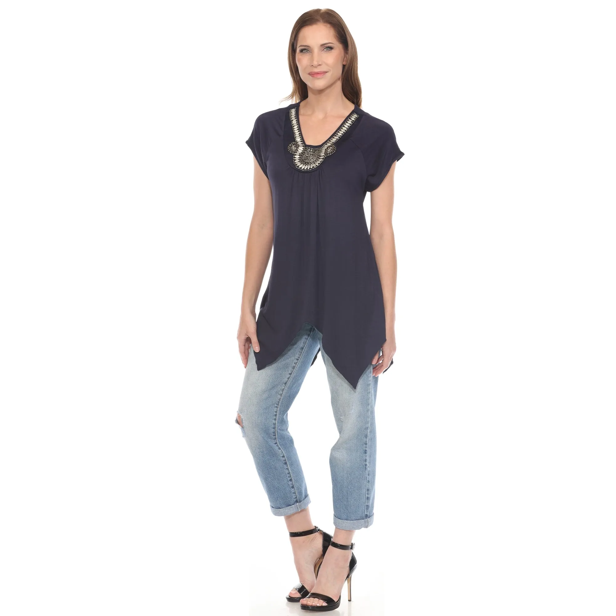 Navy Beaded Angled Hem Knit Top sold by Dress Barn product image thumbnail 5