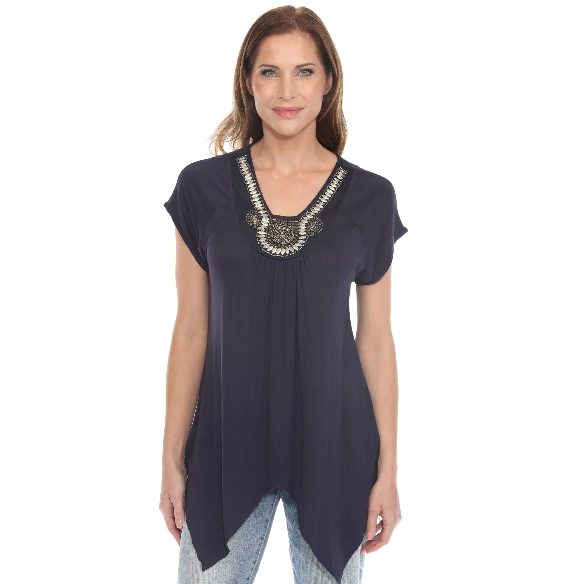 Navy Beaded Angled Hem Knit Top sold by Dress Barn product image thumbnail 4
