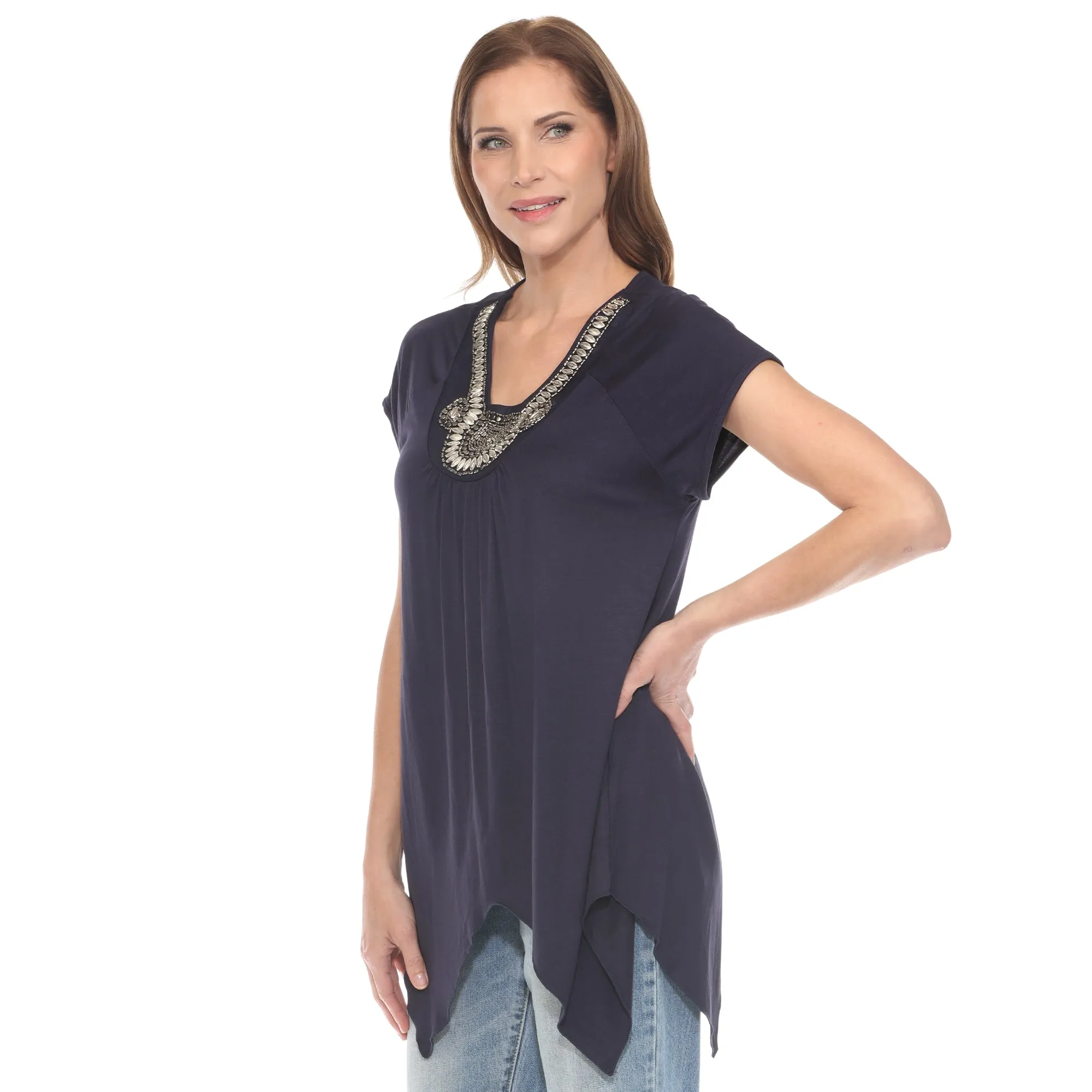 Navy Beaded Angled Hem Knit Top sold by Dress Barn product image thumbnail 2