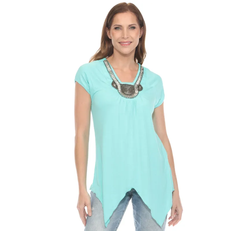 Mint Beaded Angled Hem Knit Top sold by Dress Barn