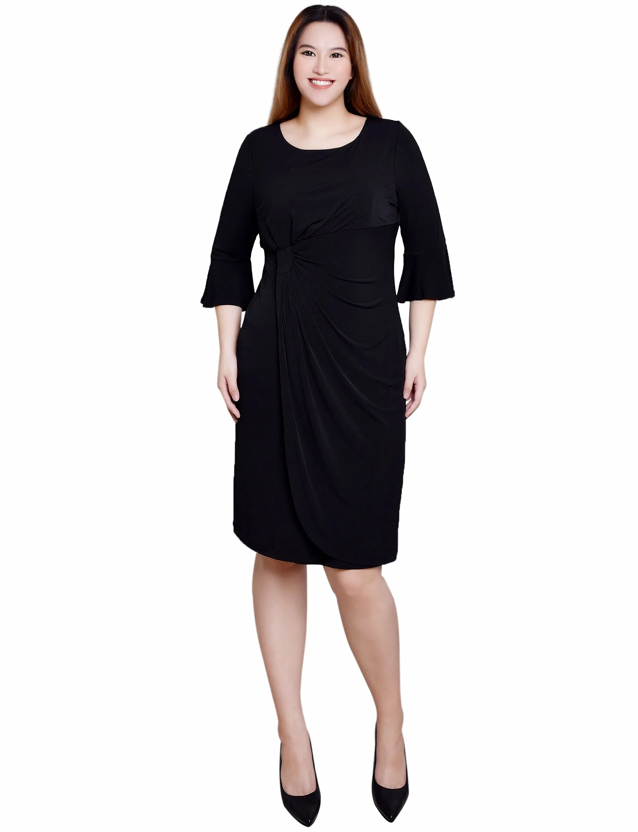 Black 3/4 Length Trumpet Sleeve Dress sold by Dress Barn