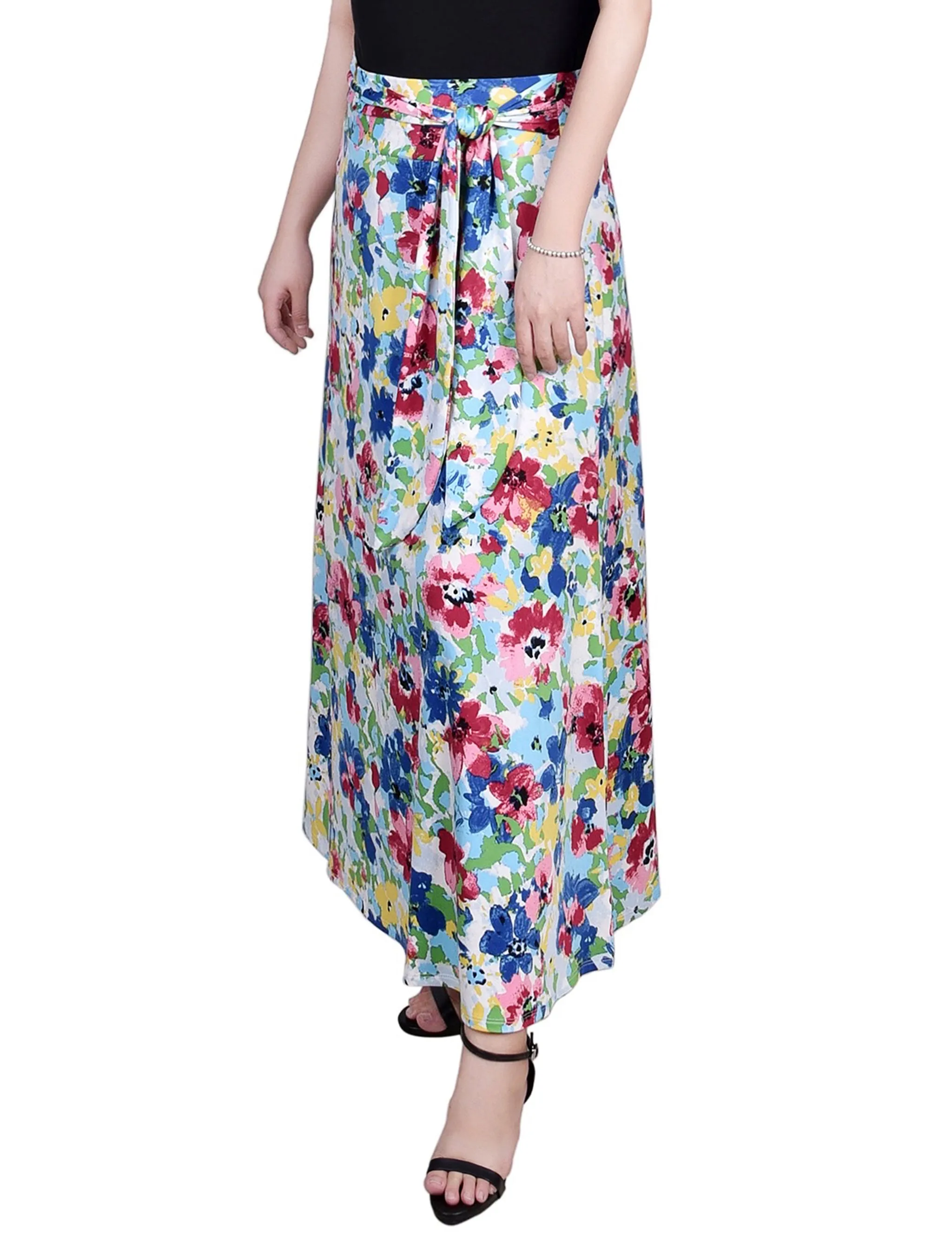 Pink Blue Flowers Maxi Skirt With Sash Waist Tie sold by Dress Barn product image thumbnail 3