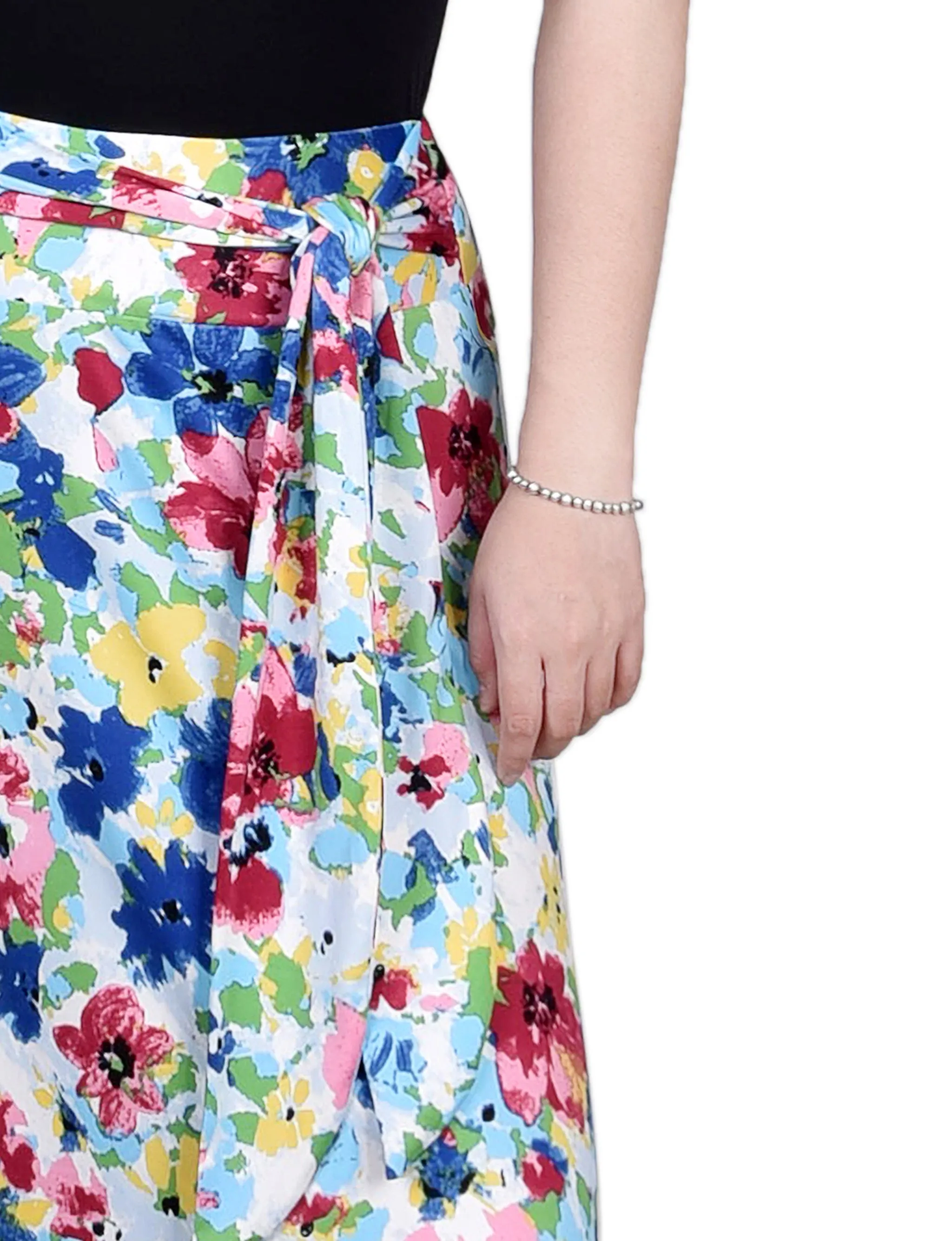 Pink Blue Flowers Maxi Skirt With Sash Waist Tie sold by Dress Barn product image thumbnail 2