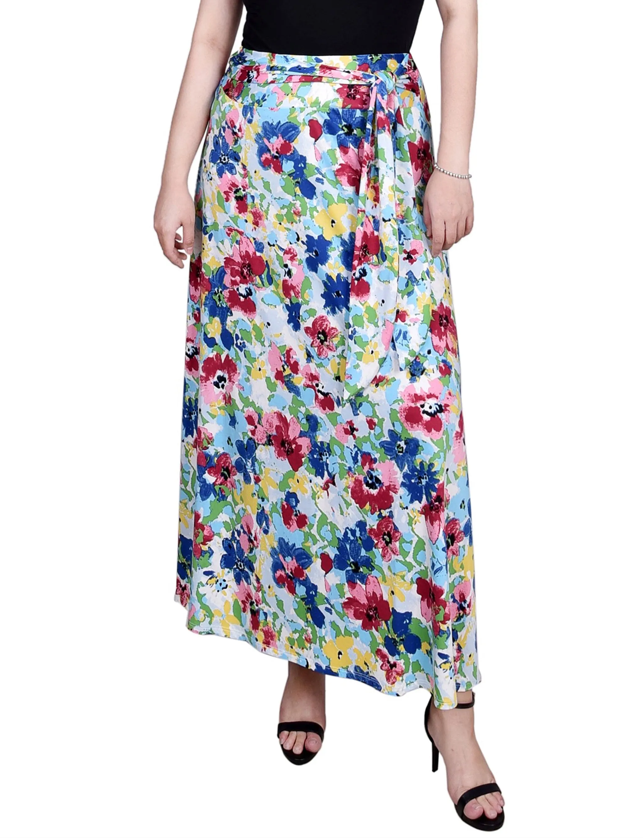 Pink Blue Flowers Maxi Skirt With Sash Waist Tie sold by Dress Barn
