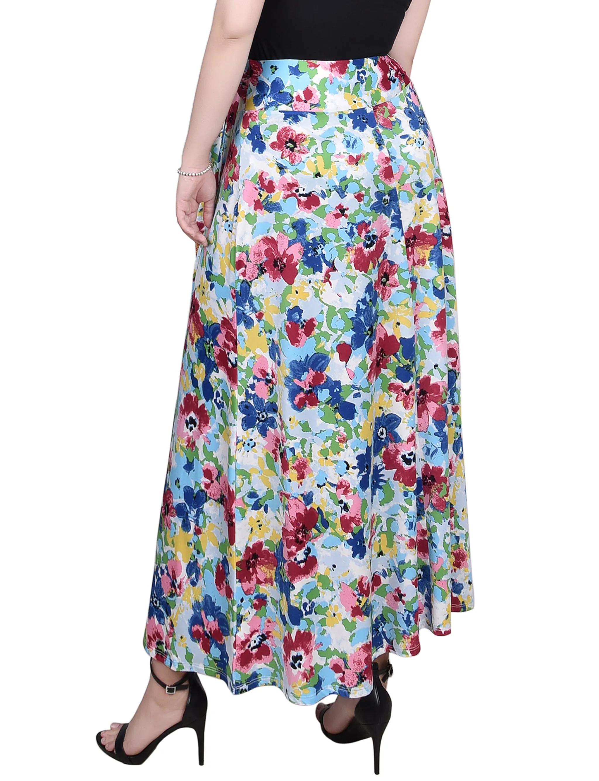 Pink Blue Flowers Maxi Skirt With Sash Waist Tie sold by Dress Barn product image thumbnail 4