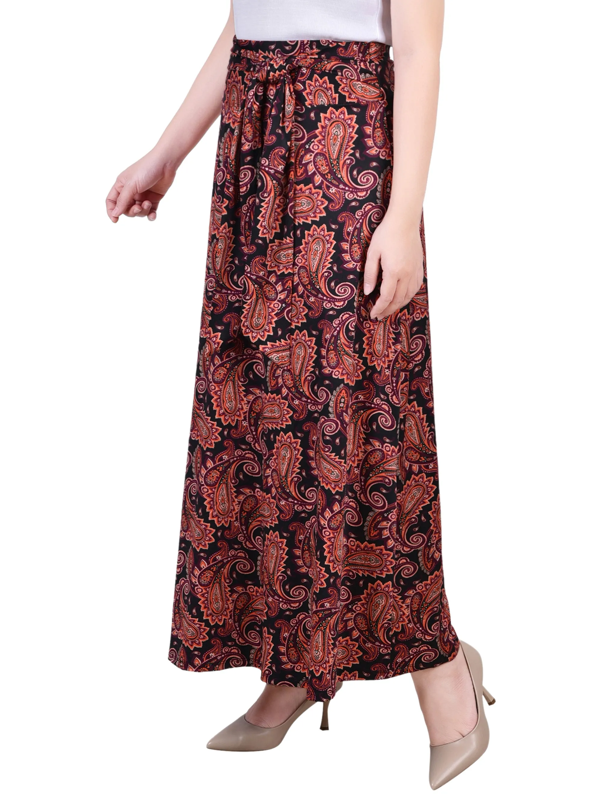 Black Wine Paisley Maxi Skirt With Sash Waist Tie sold by Dress Barn product image thumbnail 3