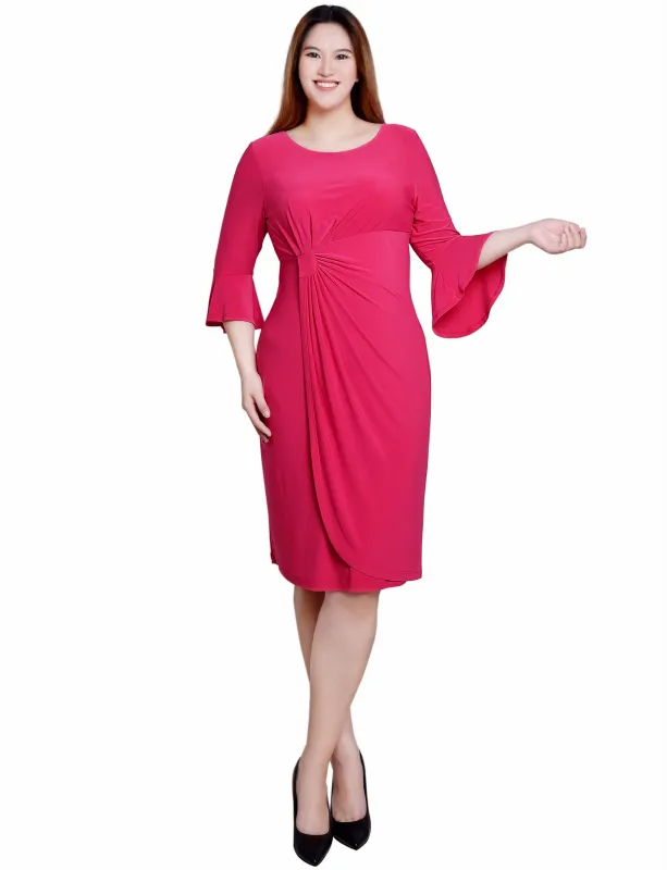 Pink 3/4 Length Trumpet Sleeve Dress sold by Dress Barn