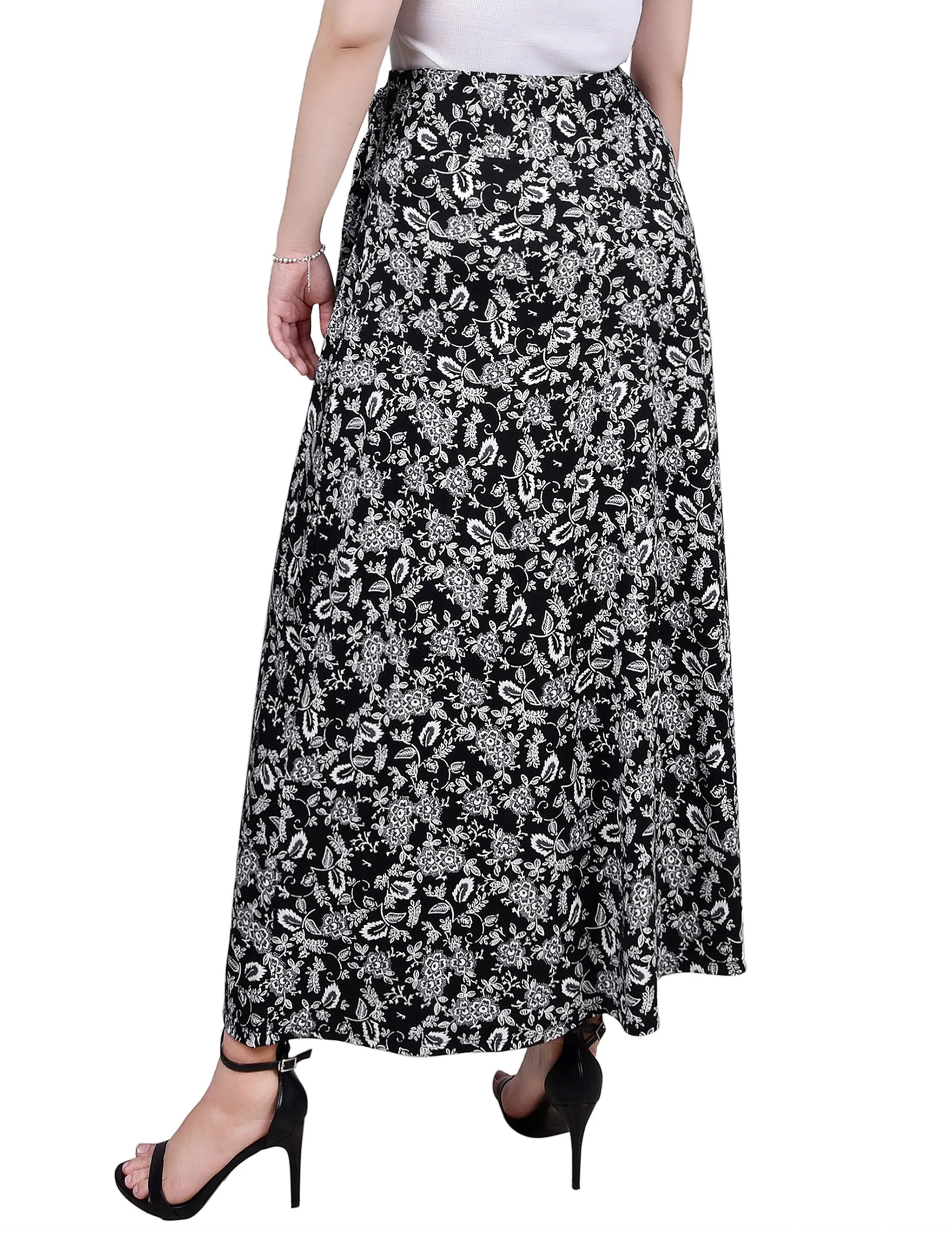 Black White Grey Floral Maxi Skirt With Sash Waist Tie sold by Dress Barn product image thumbnail 4