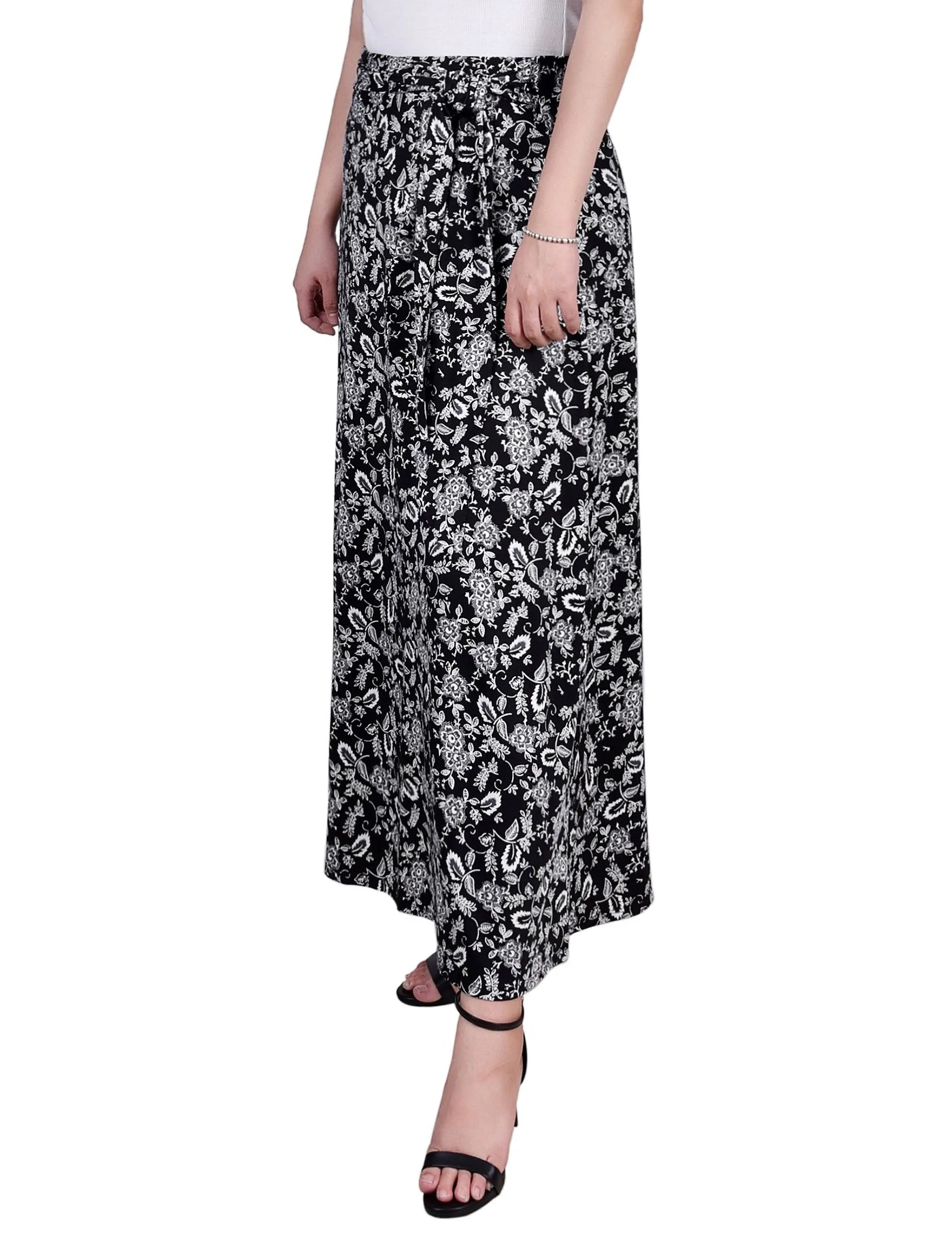 Black White Grey Floral Maxi Skirt With Sash Waist Tie sold by Dress Barn product image thumbnail 3