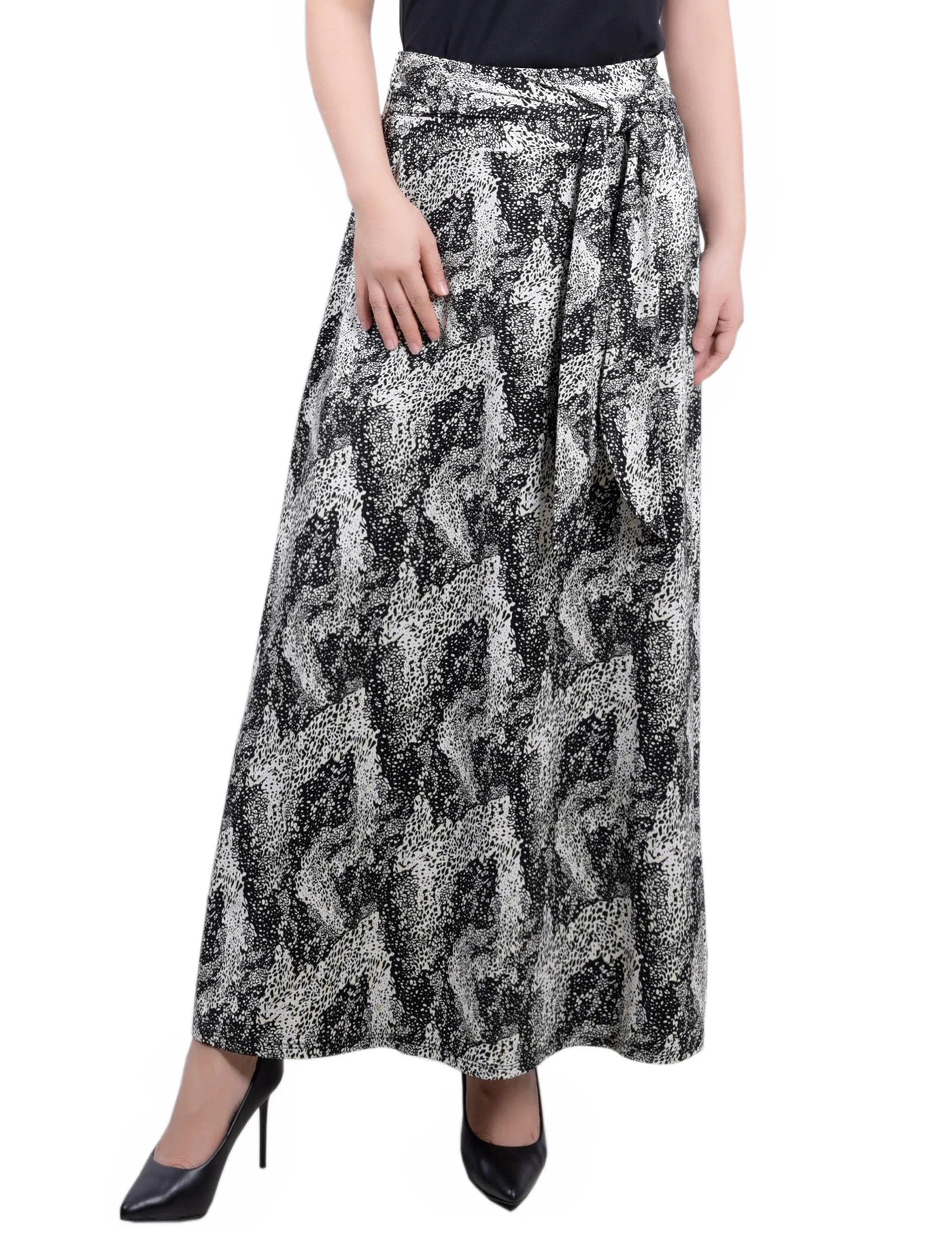 Black Yellow Animal Maxi Skirt With Sash Waist Tie sold by Dress Barn