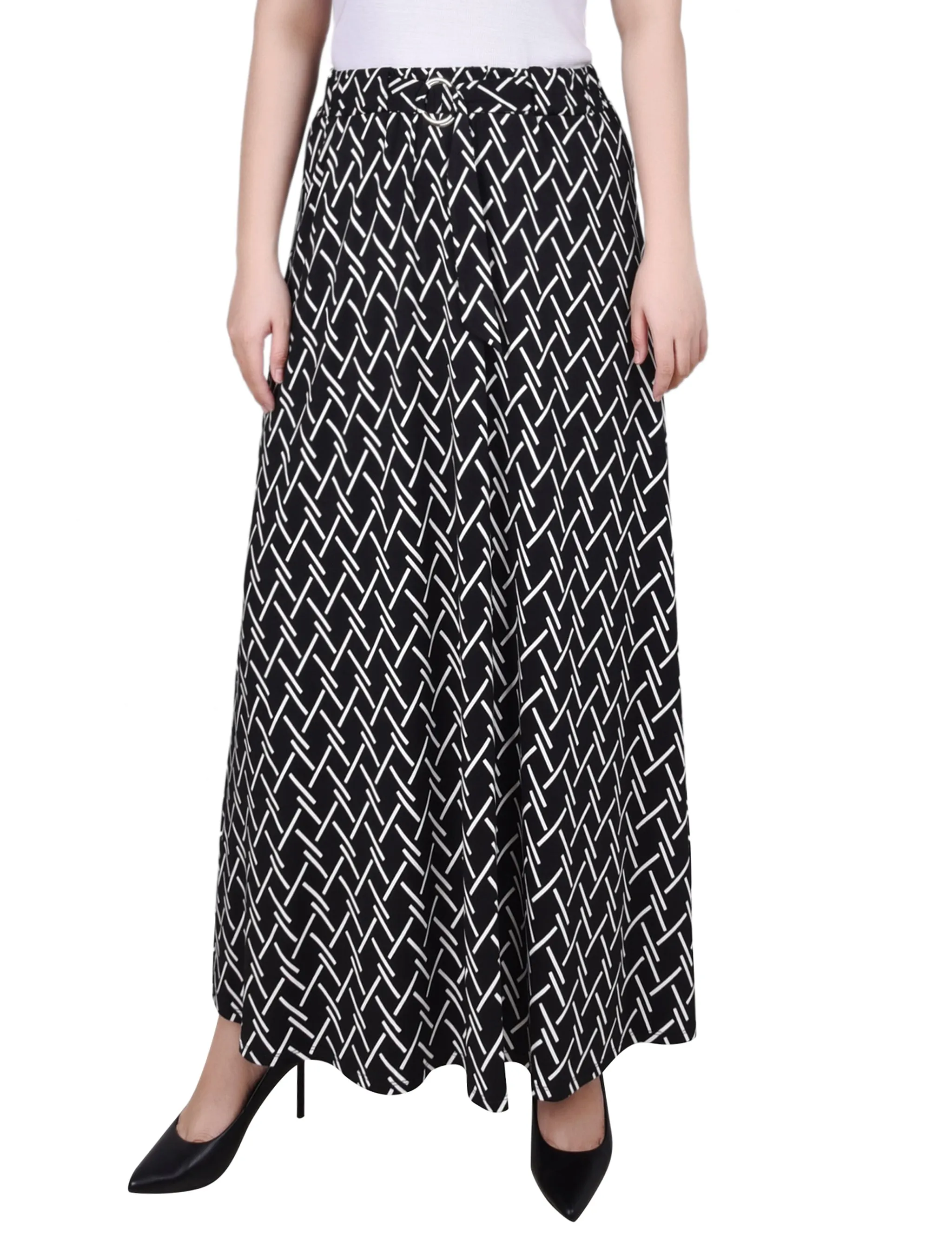Black White Oblique Ring Detail Midi-Length Skirt sold by Dress Barn