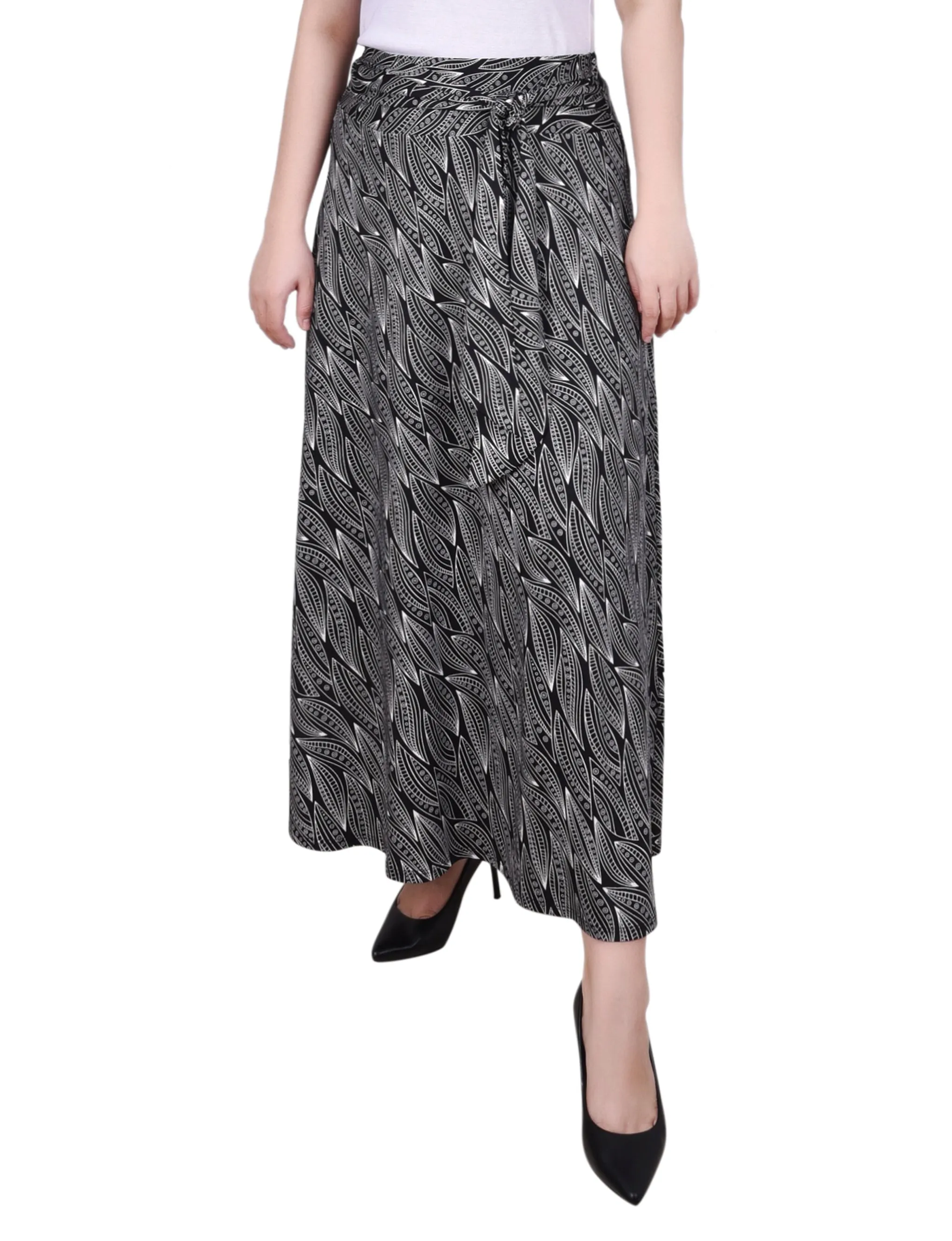 Black White Light Leaves Maxi Skirt With Sash Waist Tie - Petite sold by Dress Barn product image thumbnail 3