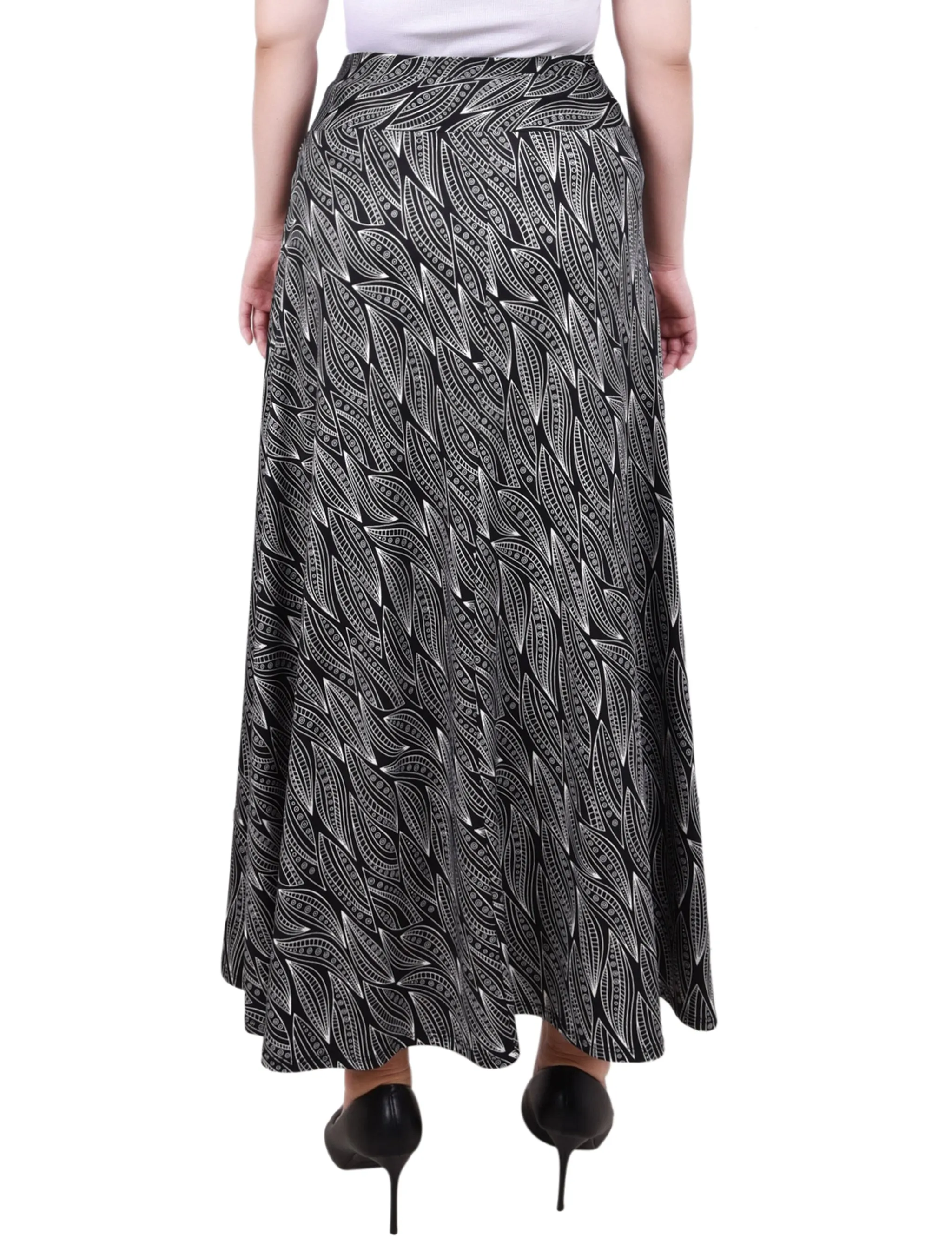 Black White Light Leaves Maxi Skirt With Sash Waist Tie - Petite sold by Dress Barn product image thumbnail 4