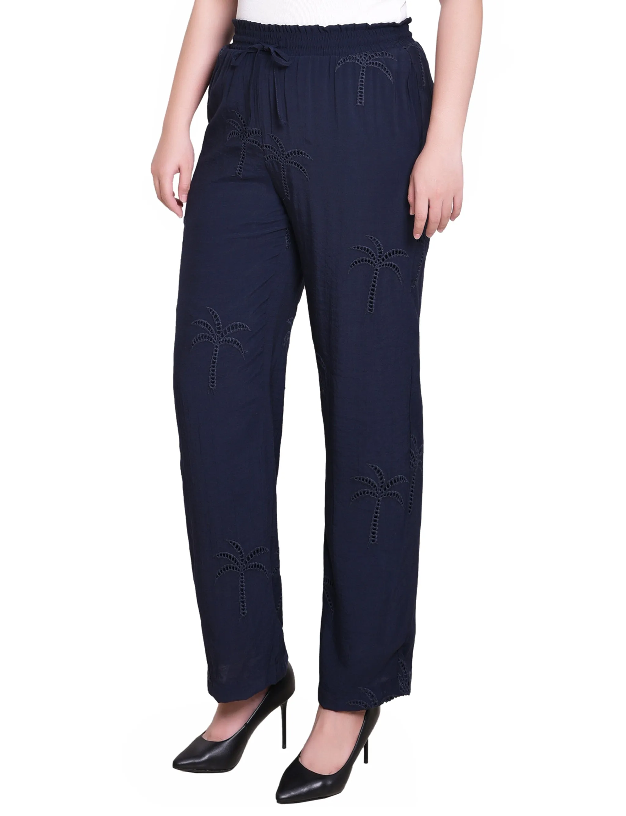 Navy Pull On Pants With Embroidery sold by Dress Barn product image thumbnail 3