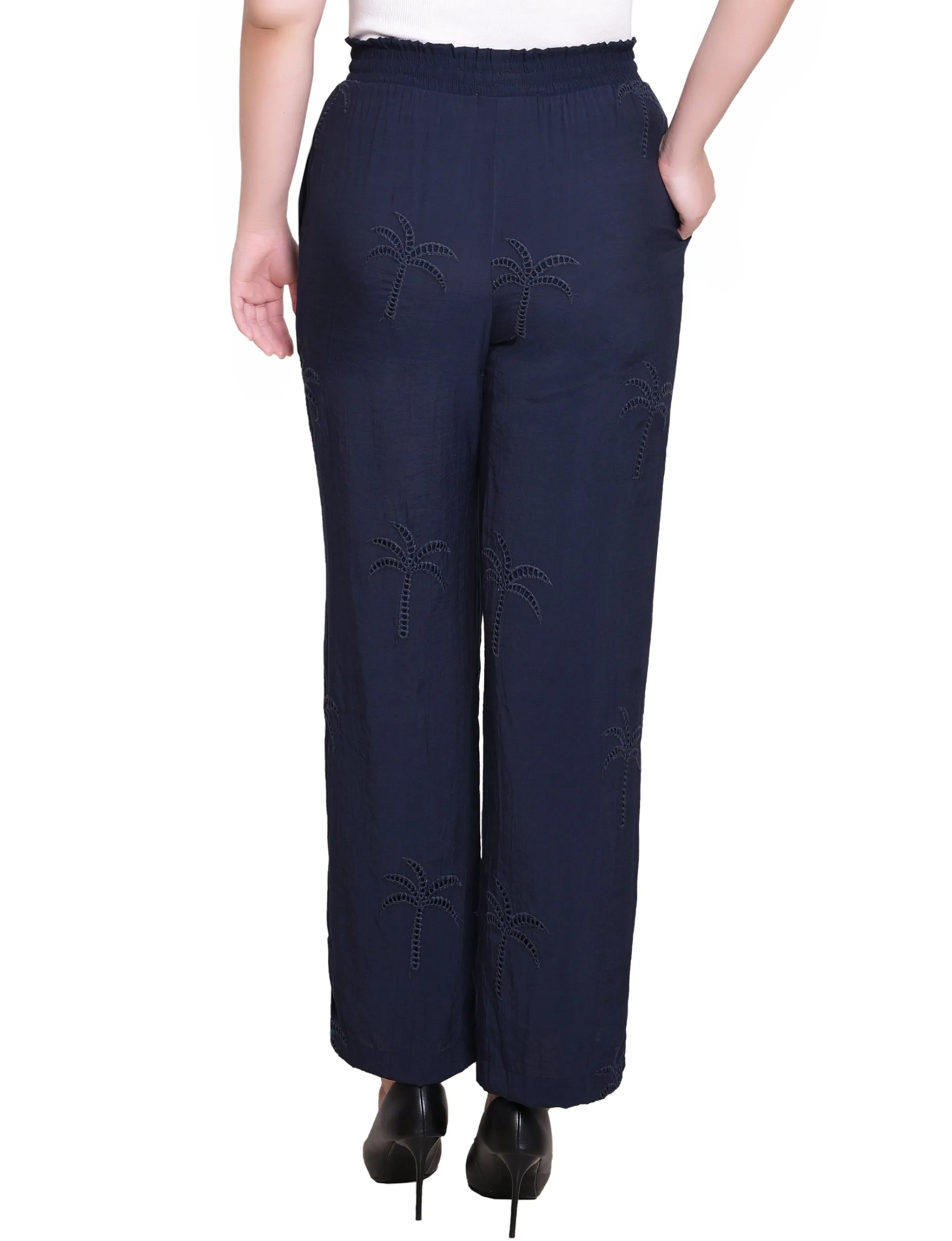 Navy Pull On Pants With Embroidery sold by Dress Barn product image thumbnail 4