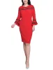Fire Red Black Long Bell Sleeve Dress With Contrast Striping sold by Dress Barn