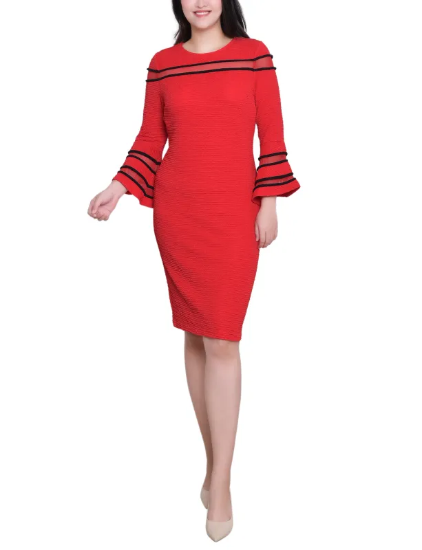 Fire Red Black Long Bell Sleeve Dress With Contrast Striping sold by Dress Barn