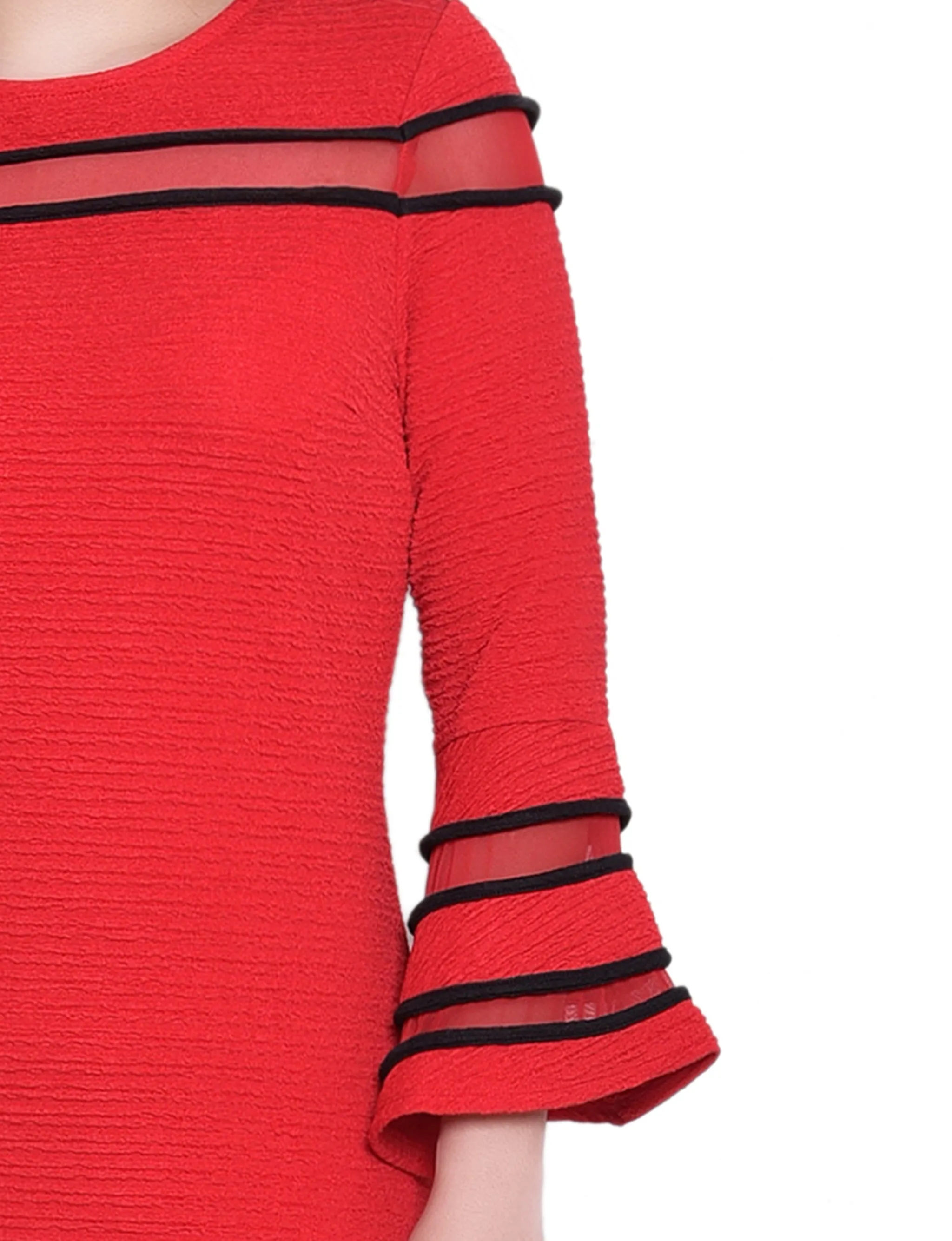Fire Red Black Long Bell Sleeve Dress With Contrast Striping sold by Dress Barn product image thumbnail 2