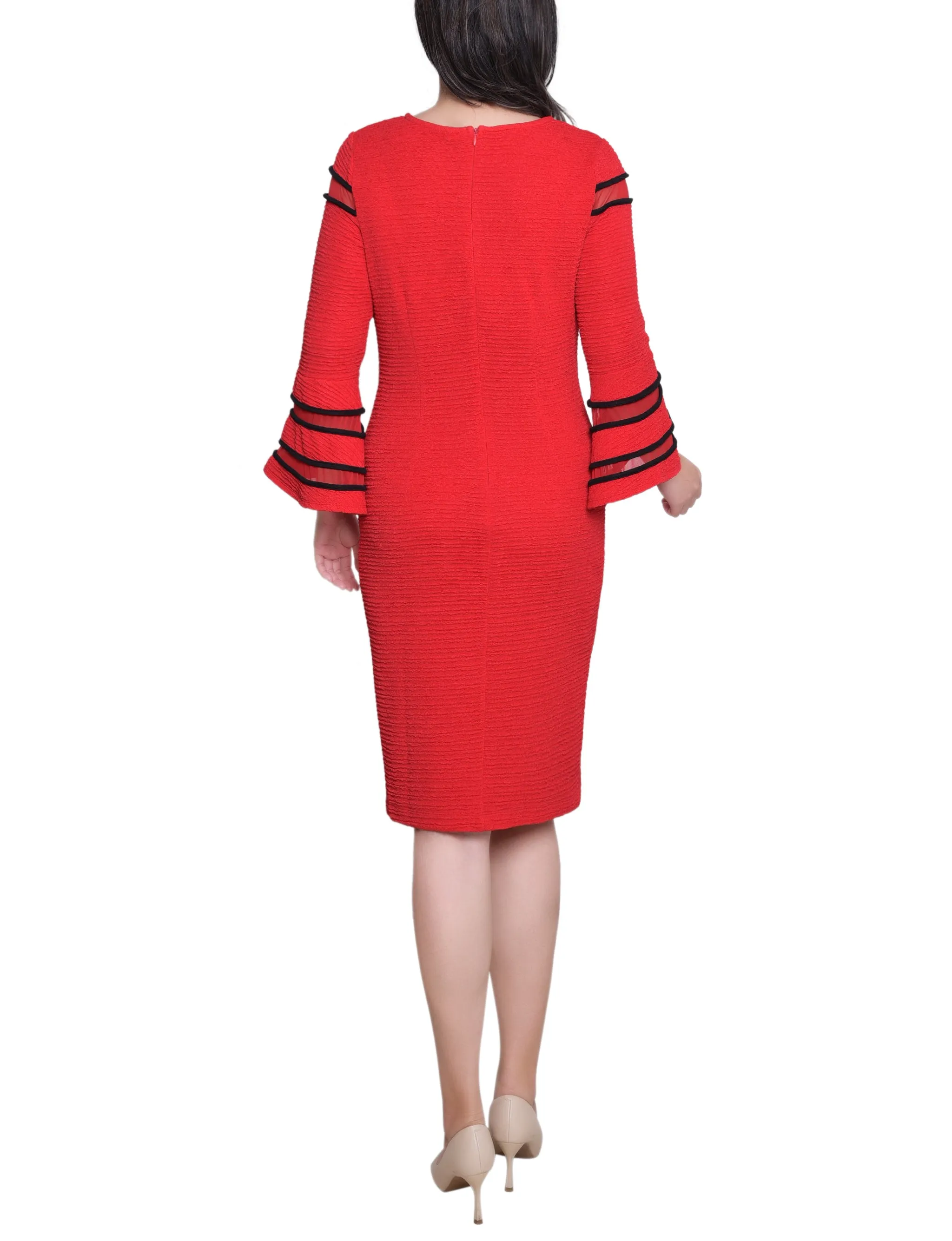 Fire Red Black Long Bell Sleeve Dress With Contrast Striping sold by Dress Barn product image thumbnail 4