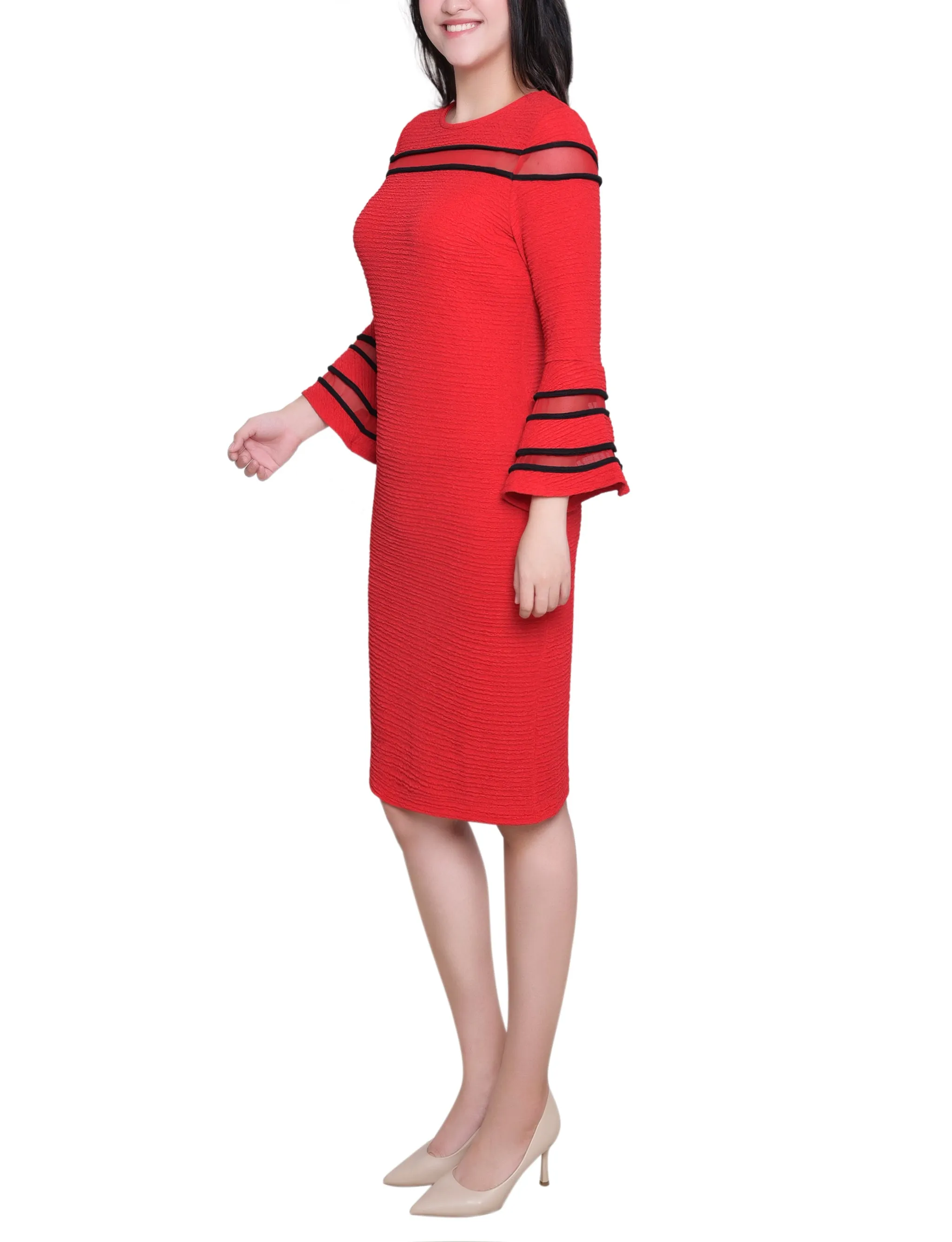 Fire Red Black Long Bell Sleeve Dress With Contrast Striping sold by Dress Barn product image thumbnail 3