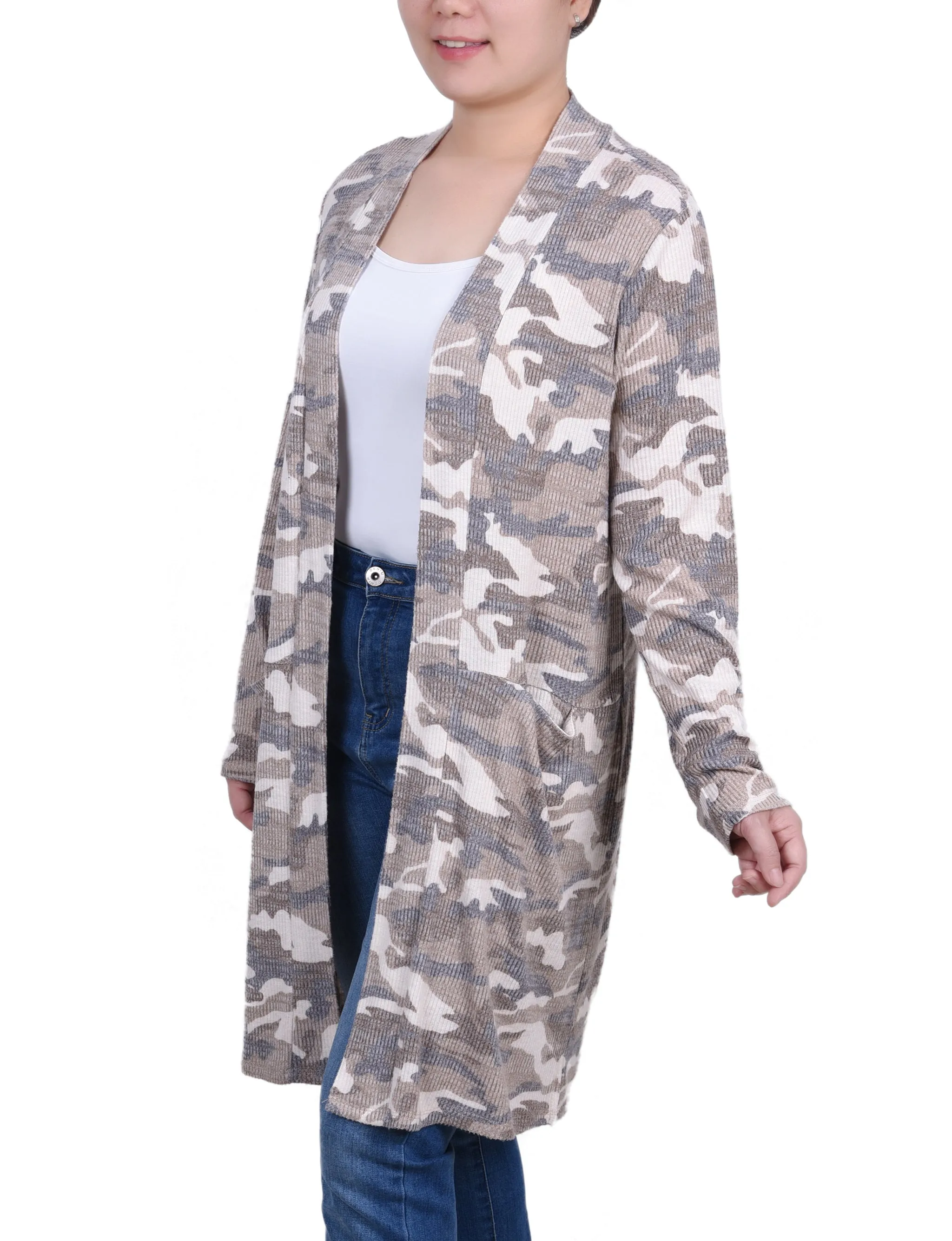 Tan Camo Long Sleeve Rib Knit Cardigan sold by Dress Barn product image thumbnail 3