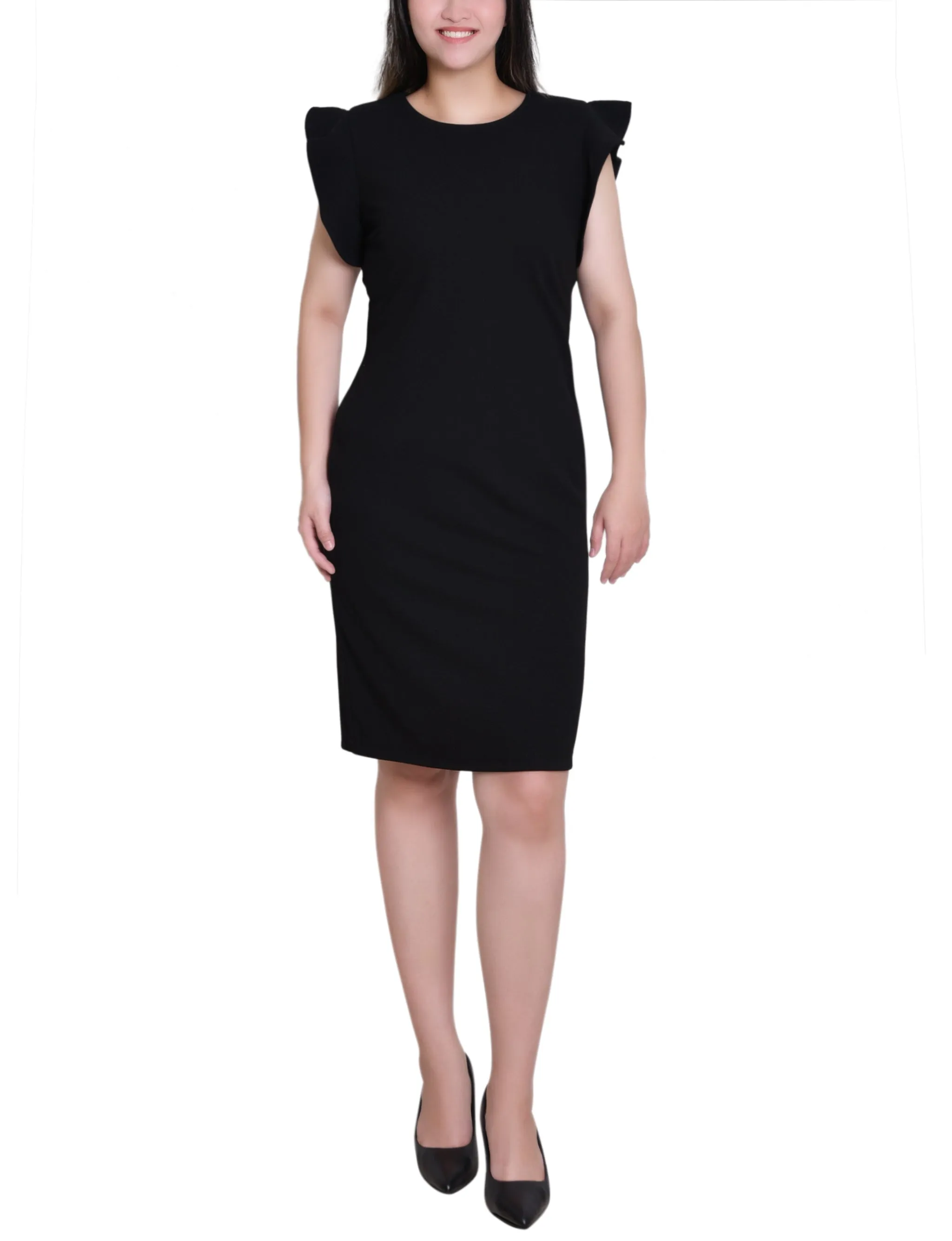 Black Ruffle Sleeve Scuba Dress sold by Dress Barn