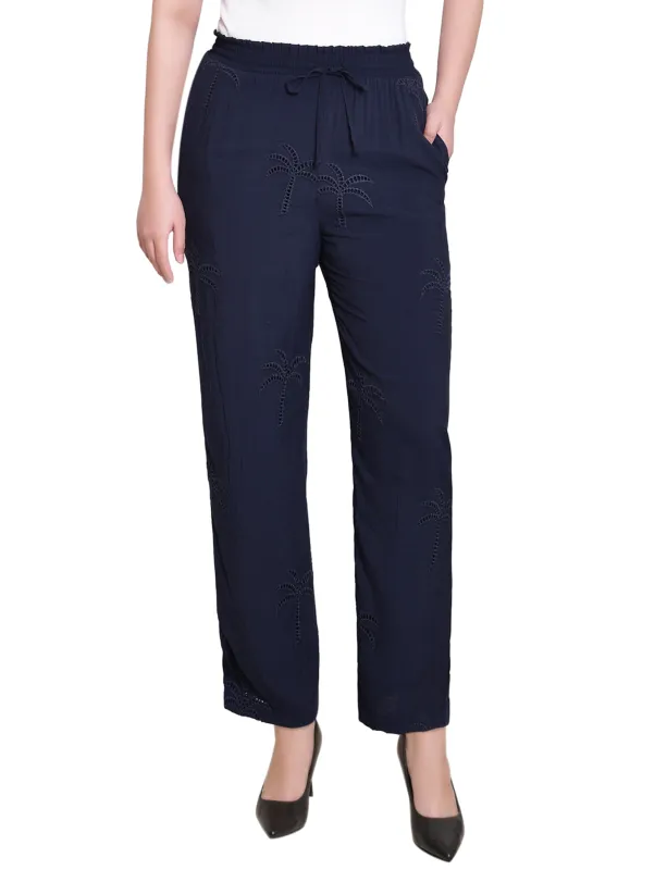 Navy Pull On Pants With Embroidery - Petite sold by Dress Barn