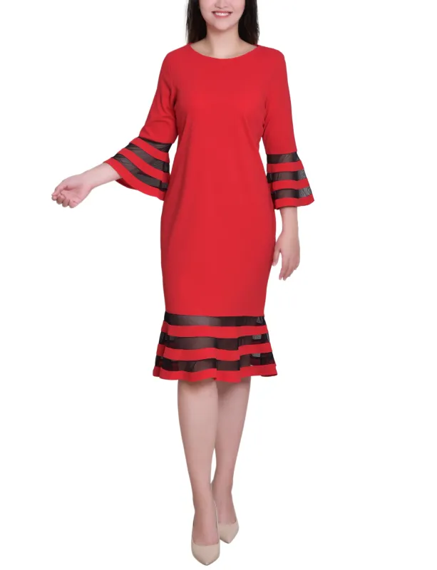 Fire Red Black Shadow Stripe Elbow Sleeve Dress sold by Dress Barn